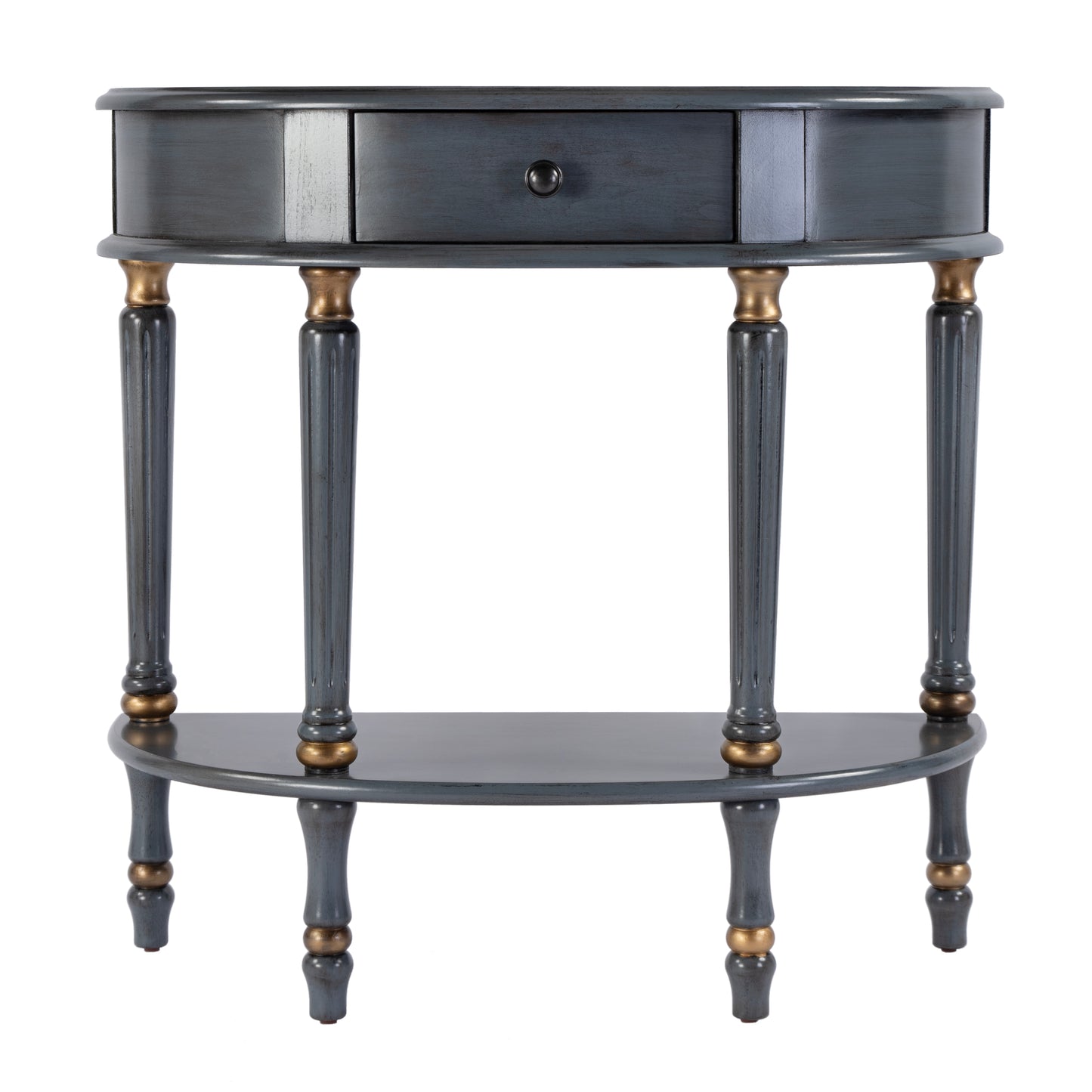 Butler Specialty Company Mozart 31.5 in. W Demilune Wood Hand Painted 1 Drawer Console Table with Lower Open Shelf, Pastel Blue