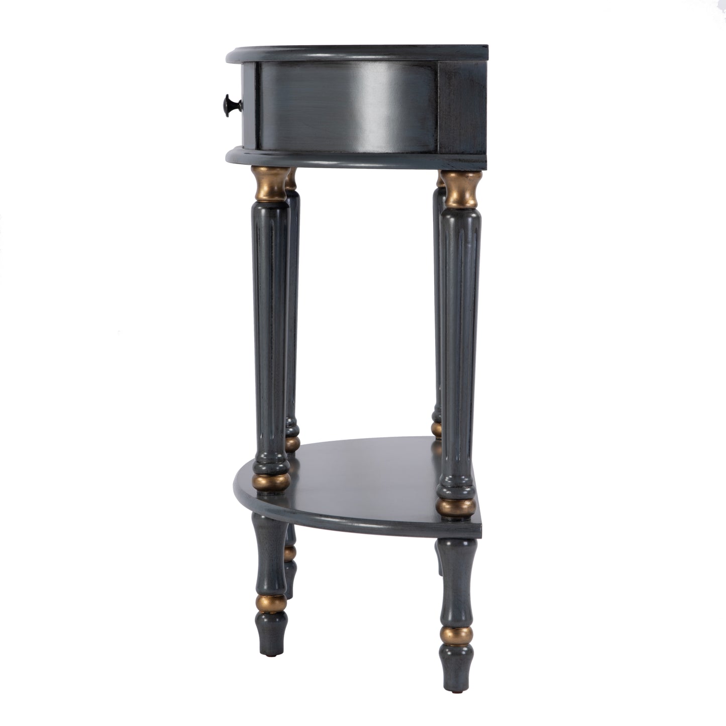 Butler Specialty Company Mozart 31.5 in. W Demilune Wood Hand Painted 1 Drawer Console Table with Lower Open Shelf, Pastel Blue