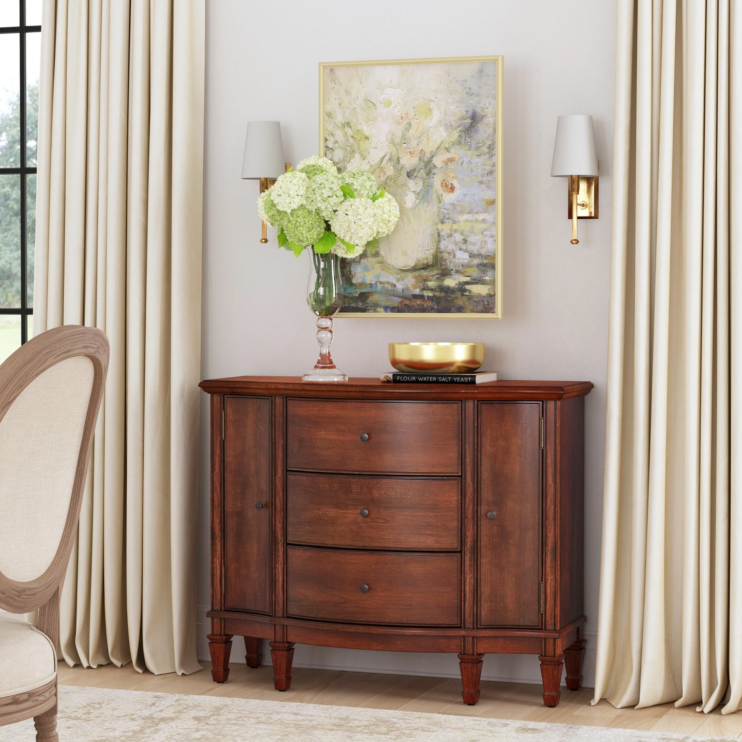 Butler Specialty Company Sheffield 40 in. W Demilune Wood 3 Drawer 2 Door Accent Cabinet, Medium Brown