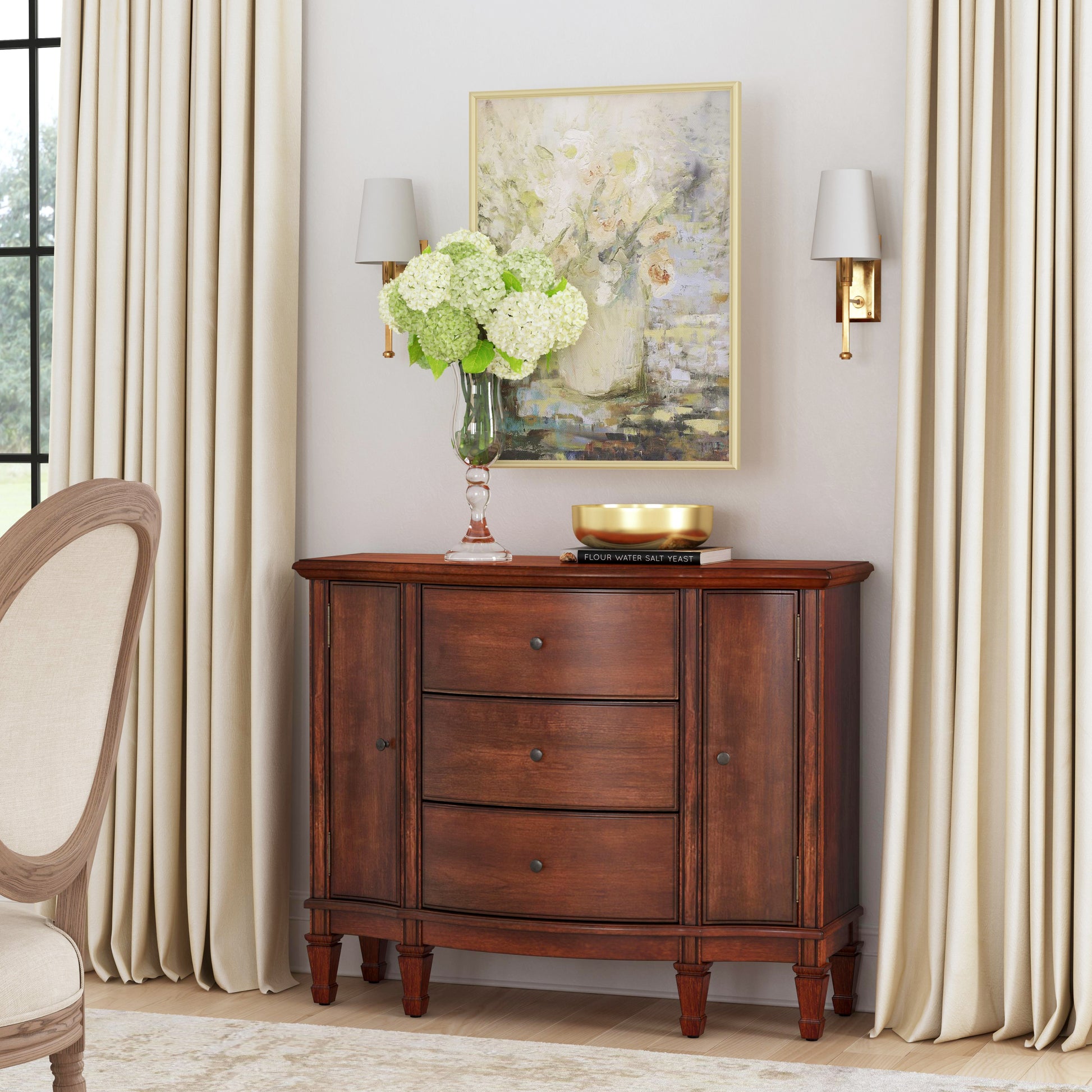 Butler Specialty Company Sheffield 40 in. W Demilune Wood 3 Drawer 2 Door Accent Cabinet, Medium Brown