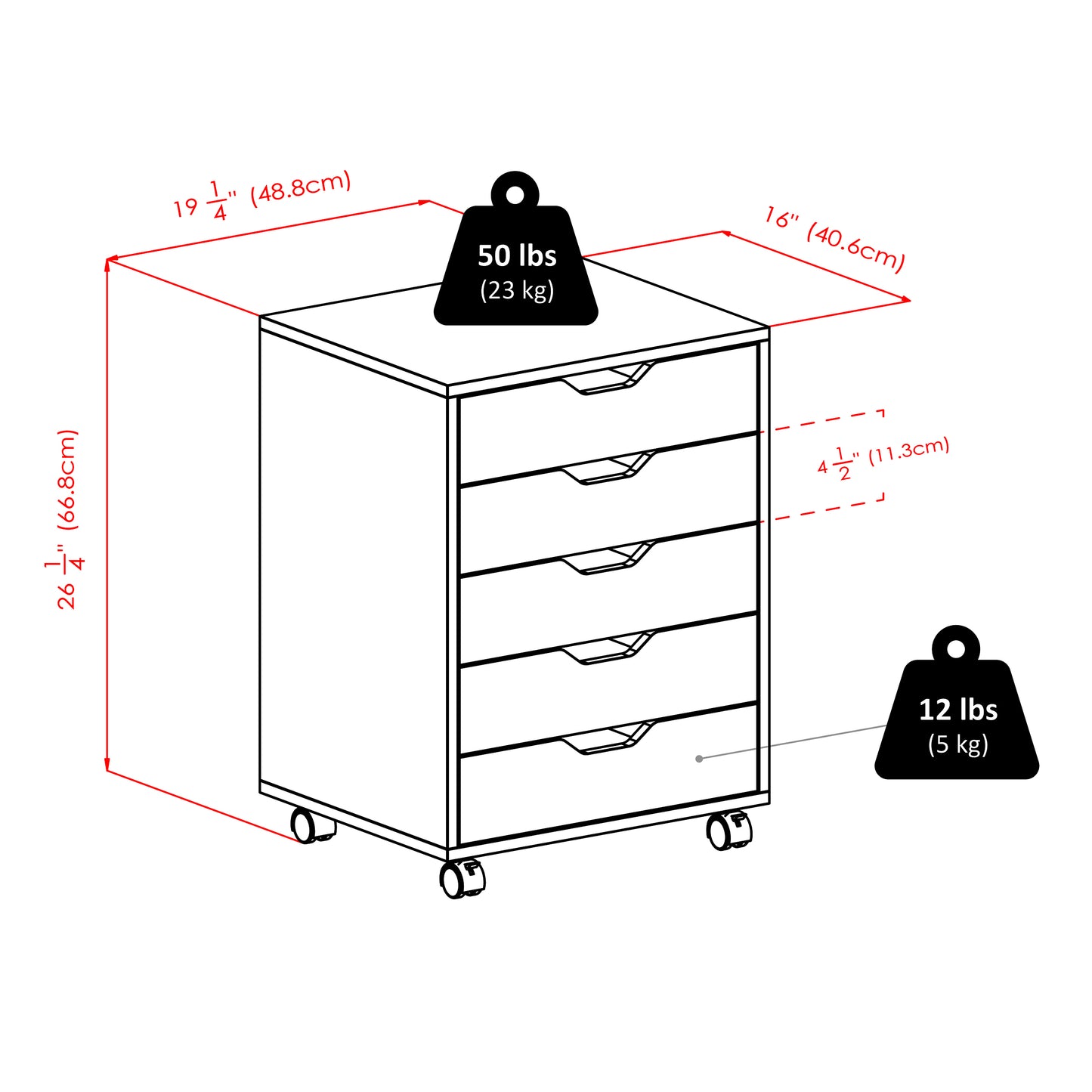 Halifax 5-Drawer Mobile Cabinet, Charcoal