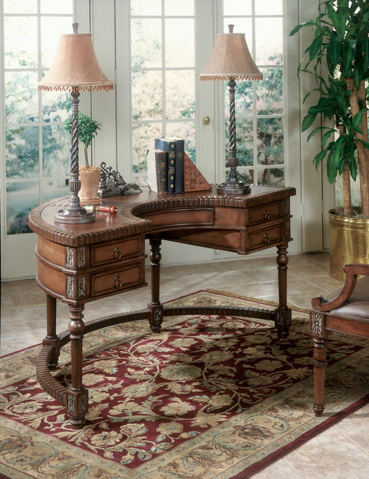 Butler Specialty Company Geneva 60 in. W Demilune Leather and Wood 5 Drawer Executive Desk, Dark Brown