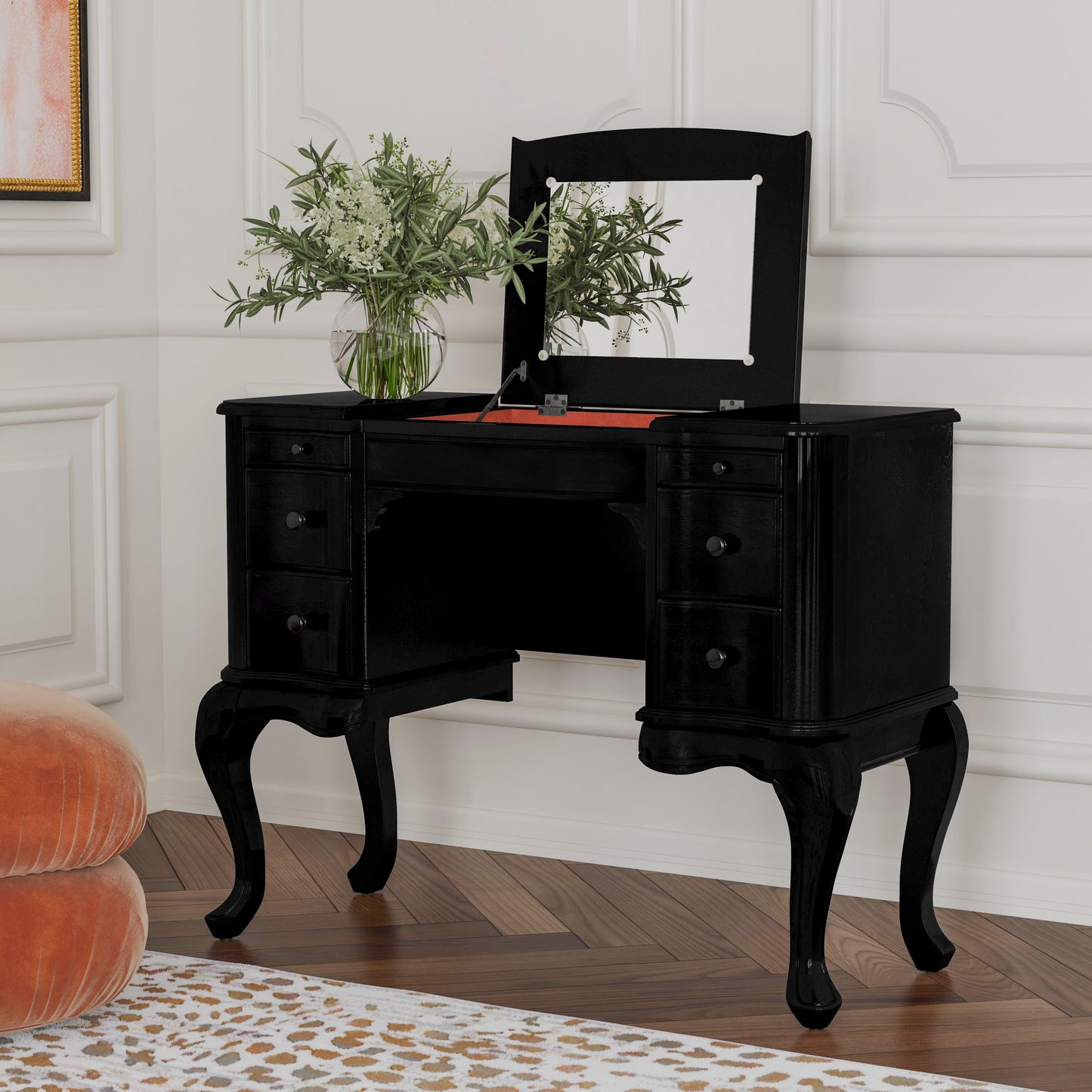 Charlotte Vanity Desk with Storage in Black 0735111