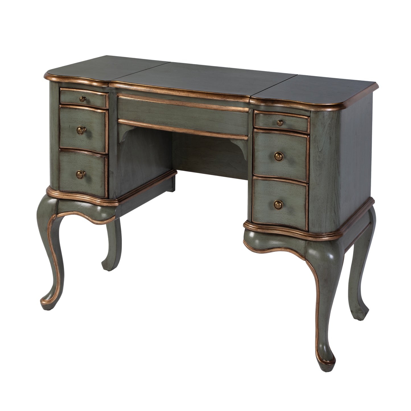 Butler Specialty Company Charlotte 40 in. W Rectangular Wood Vanity/Valet Desk with Storage Drawers and Mirror, Pastel Green
