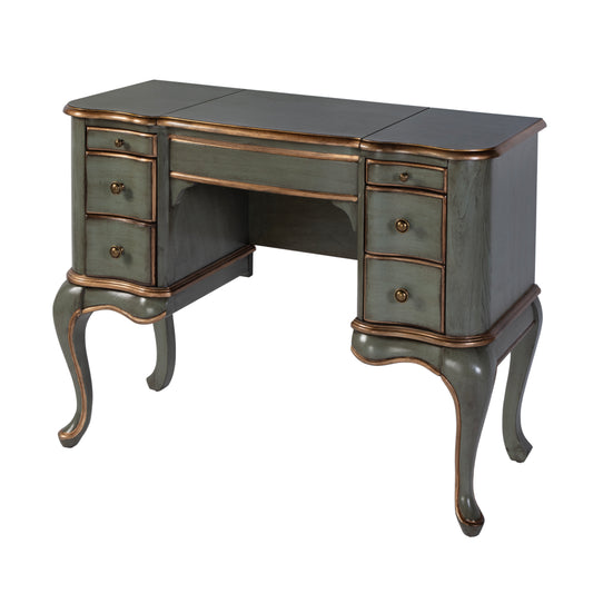 Butler Specialty Company Charlotte 40 in. W Rectangular Wood Vanity/Valet Desk with Storage Drawers and Mirror, Pastel Green