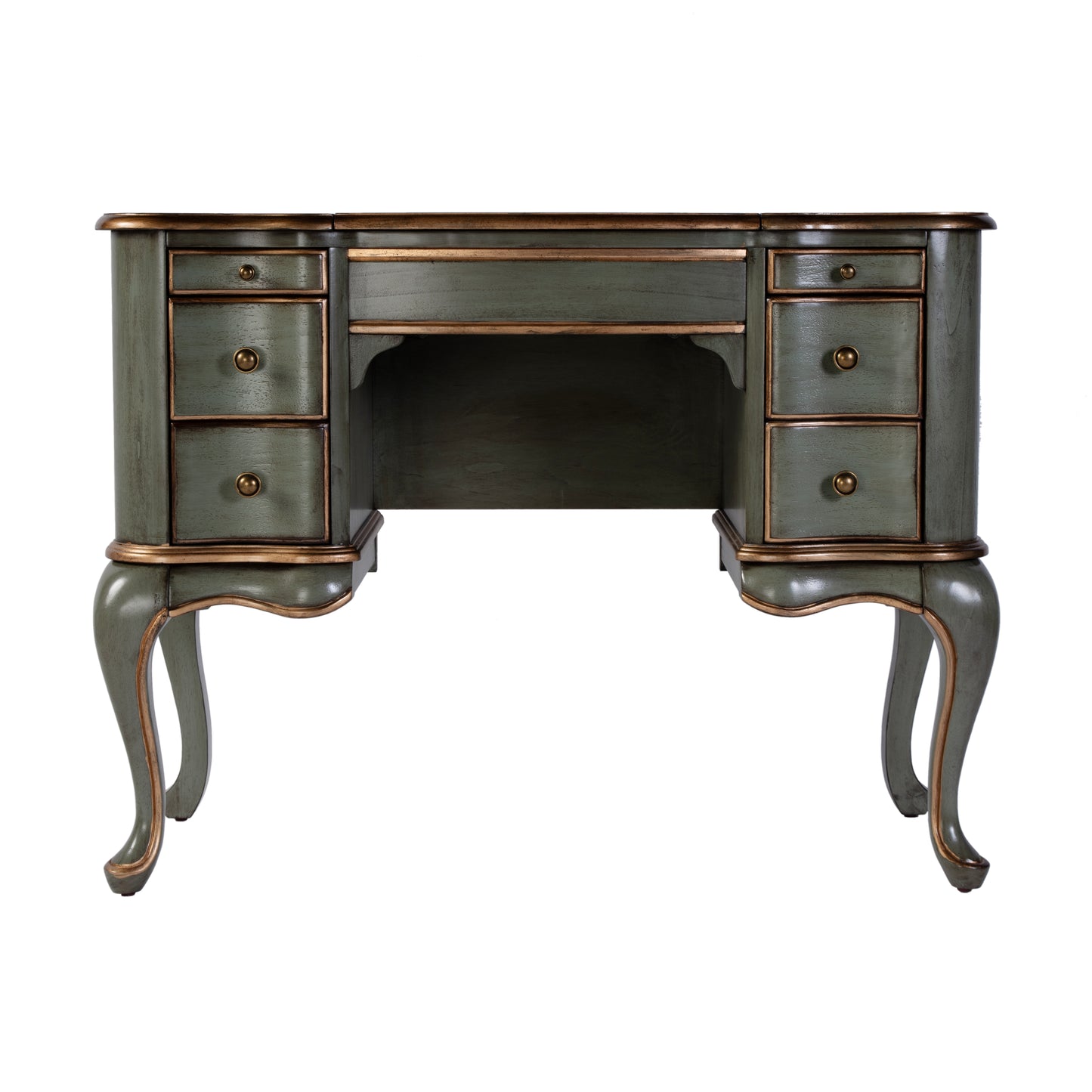 Butler Specialty Company Charlotte 40 in. W Rectangular Wood Vanity/Valet Desk with Storage Drawers and Mirror, Pastel Green