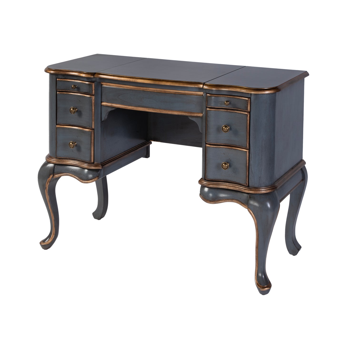 Butler Specialty Company Charlotte 40 in. W Rectangular Wood Vanity/Valet Desk with Storage Drawers and Mirror, Pastel Blue
