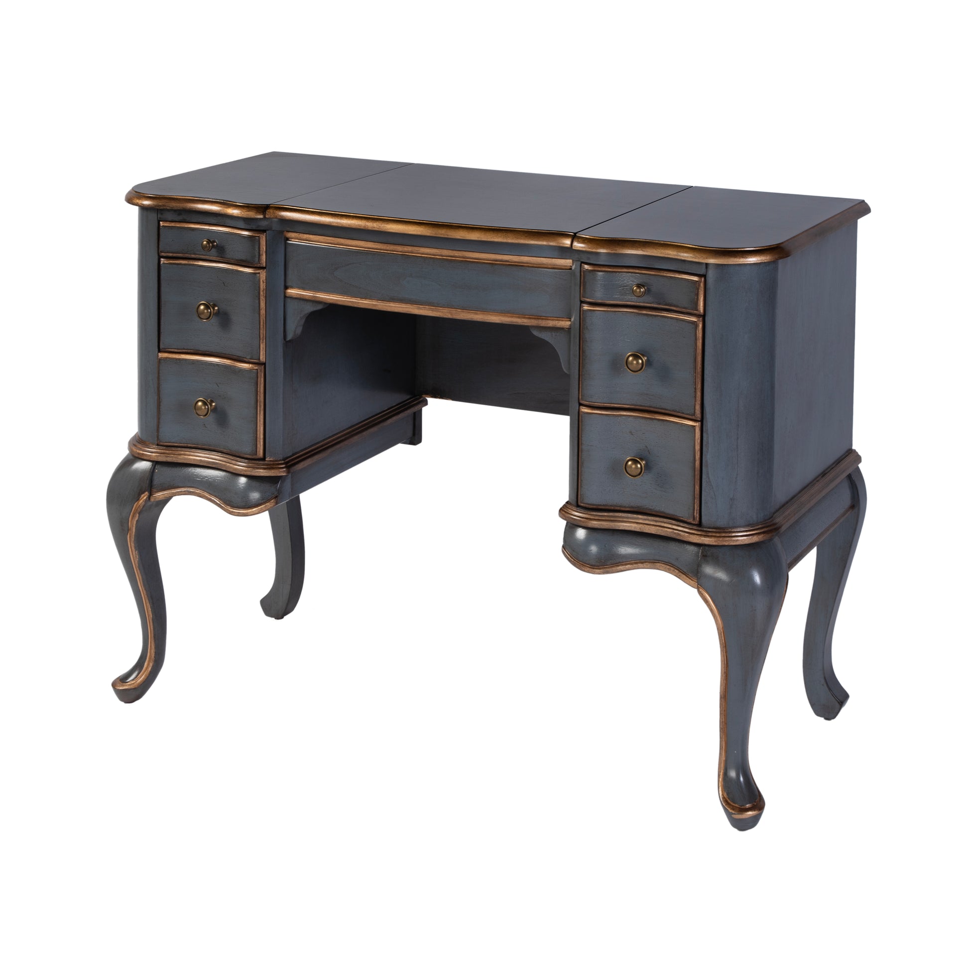 Butler Specialty Company Charlotte 40 in. W Rectangular Wood Vanity/Valet Desk with Storage Drawers and Mirror, Pastel Blue