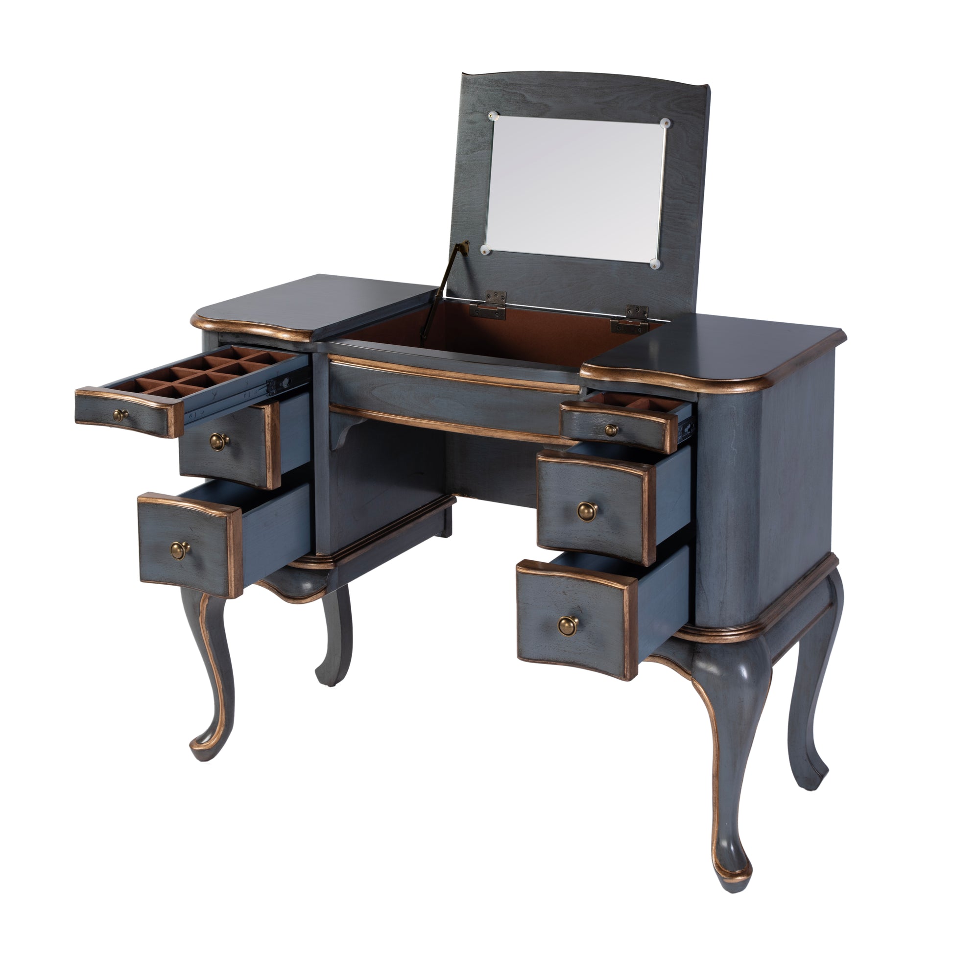 Butler Specialty Company Charlotte 40 in. W Rectangular Wood Vanity/Valet Desk with Storage Drawers and Mirror, Pastel Blue