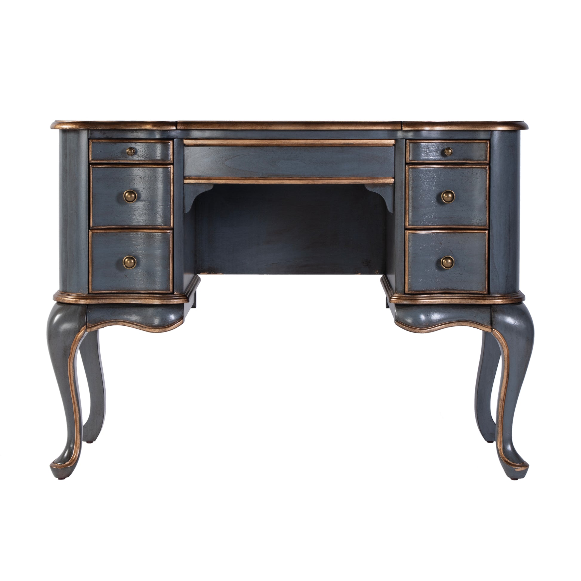 Butler Specialty Company Charlotte 40 in. W Rectangular Wood Vanity/Valet Desk with Storage Drawers and Mirror, Pastel Blue