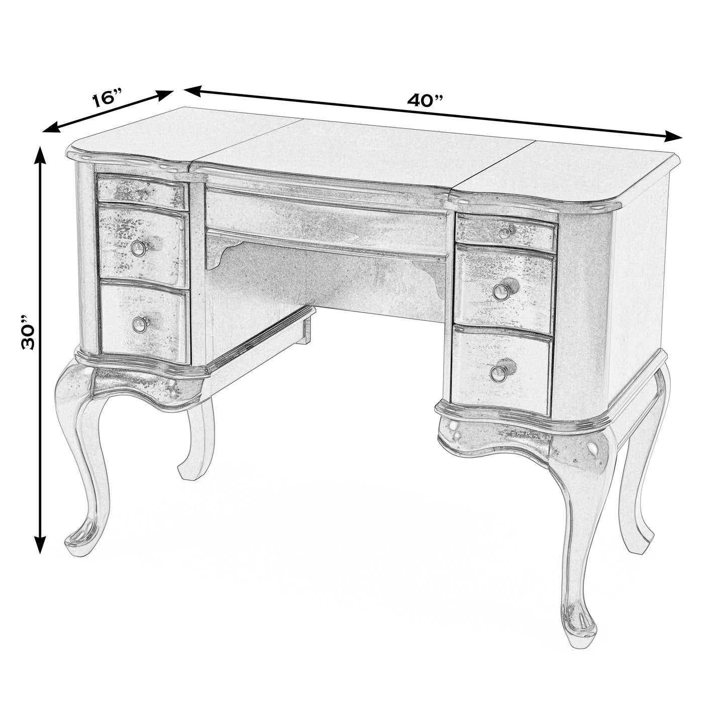 Butler Specialty Company Charlotte 40 in. W Rectangular Wood Vanity/Valet Desk with Storage Drawers and Mirror, Pastel Blue