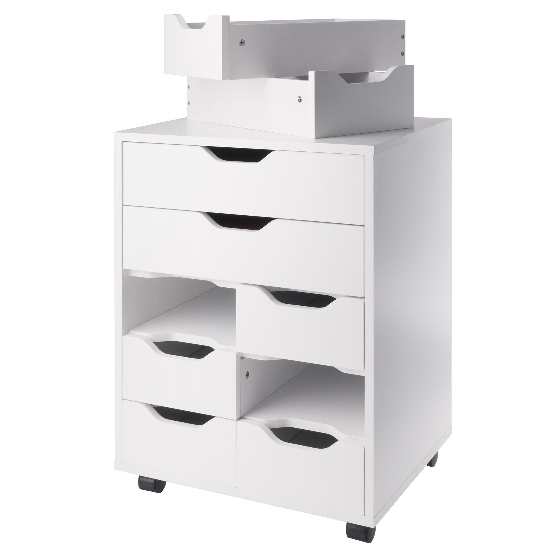 Norfolk 6 Bins, 2 Drawer Mobile Cabinet, White Finish