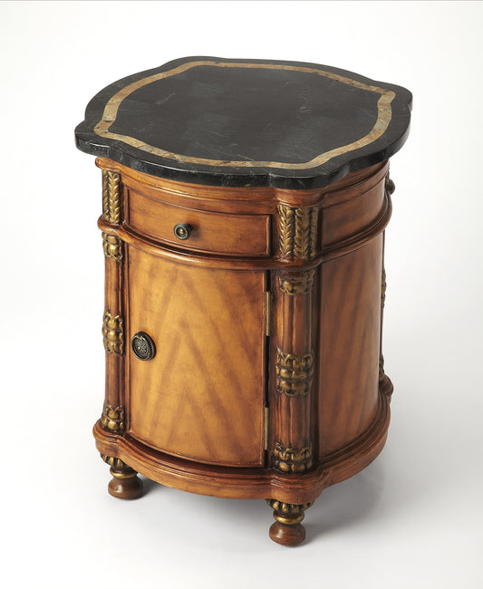 Butler Specialty Company Montero 20 in. W Round Fossil Stone and Wood 1 Drawer and 1 Door Drum Side Table, Multi-Color