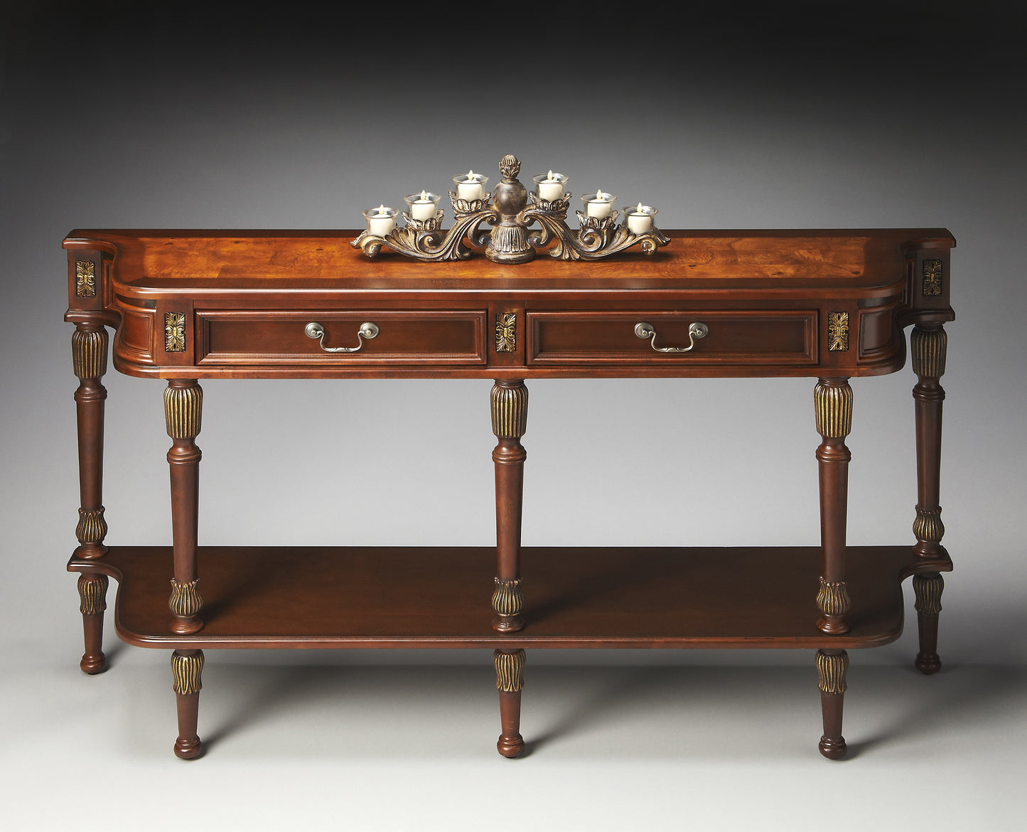 Butler Specialty Company Merrion 60 in. W Rectangular Wood 2 Drawer Traditional Console Table with Lower Open Shelf, Dark Brown
