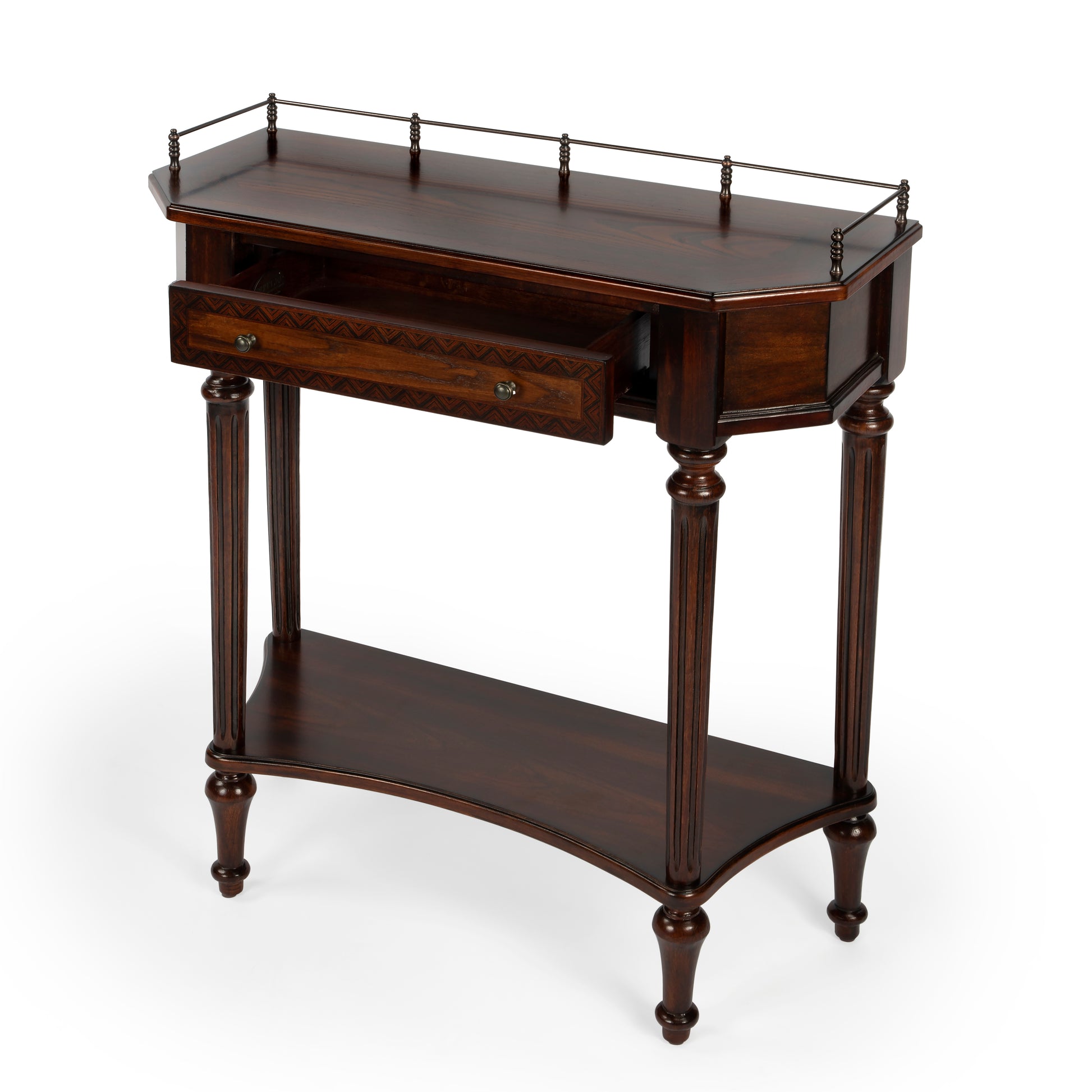 Butler Specialty Company Charleston 30 in. W Demilune Wood 1 Drawer Console Table with Lower Open Shelf, Dark Brown