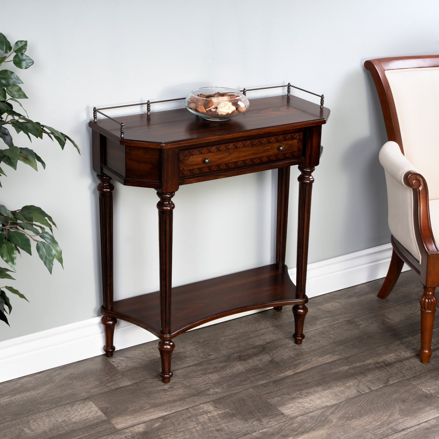 Butler Specialty Company Charleston 30 in. W Demilune Wood 1 Drawer Console Table with Lower Open Shelf, Dark Brown
