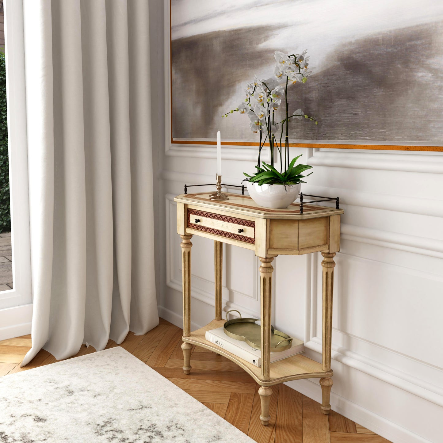 Butler Specialty Company Charleston 30 in. W Demilune Wood 1 Drawer Console Table with Lower Open Shelf, Beige