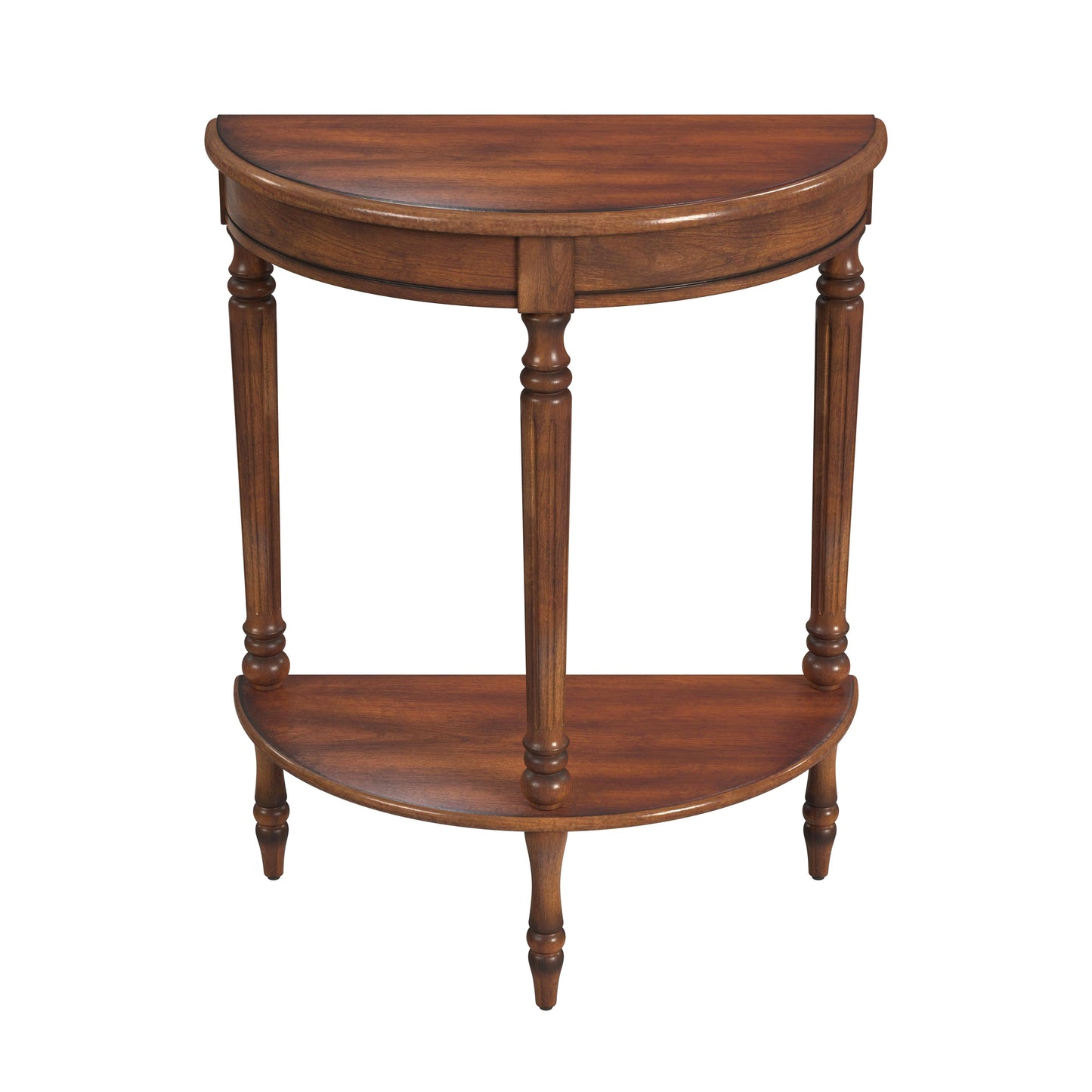 Butler Specialty Company Bellini  24 in. W Demilune Wood Console Table with Lower Open Shelf, Medium Brown