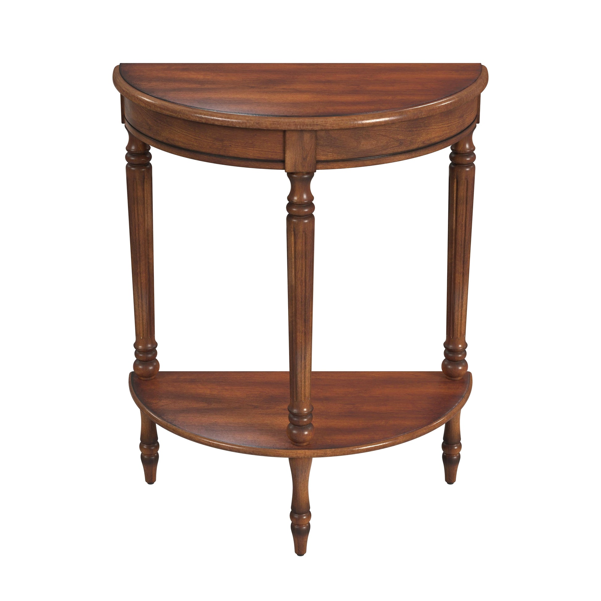 Butler Specialty Company Bellini  24 in. W Demilune Wood Console Table with Lower Open Shelf, Medium Brown