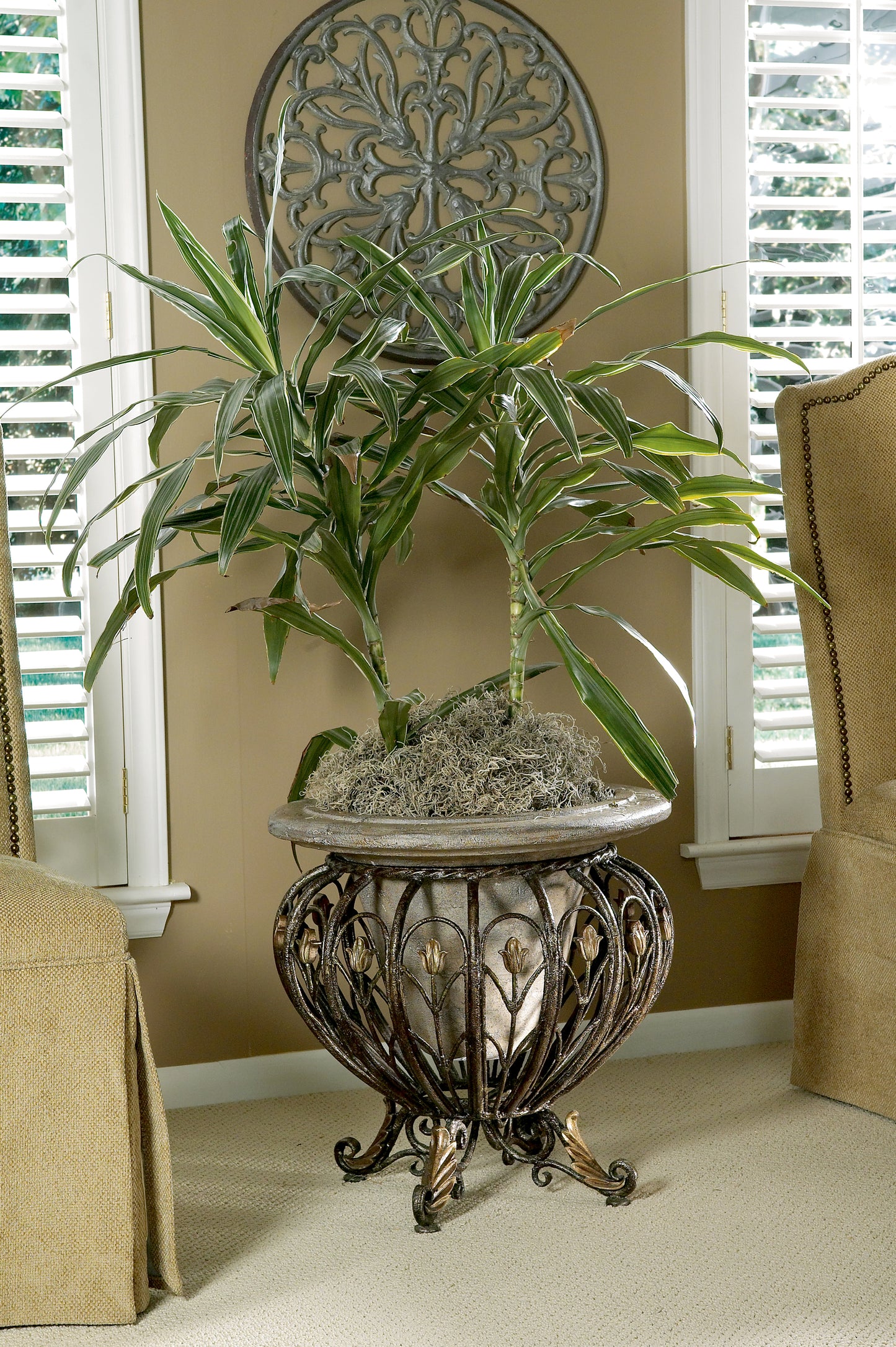 Butler Specialty Company Matthias 20 in. W x 20 in. H Metal and Stone Decorative Planter, Multi-Color