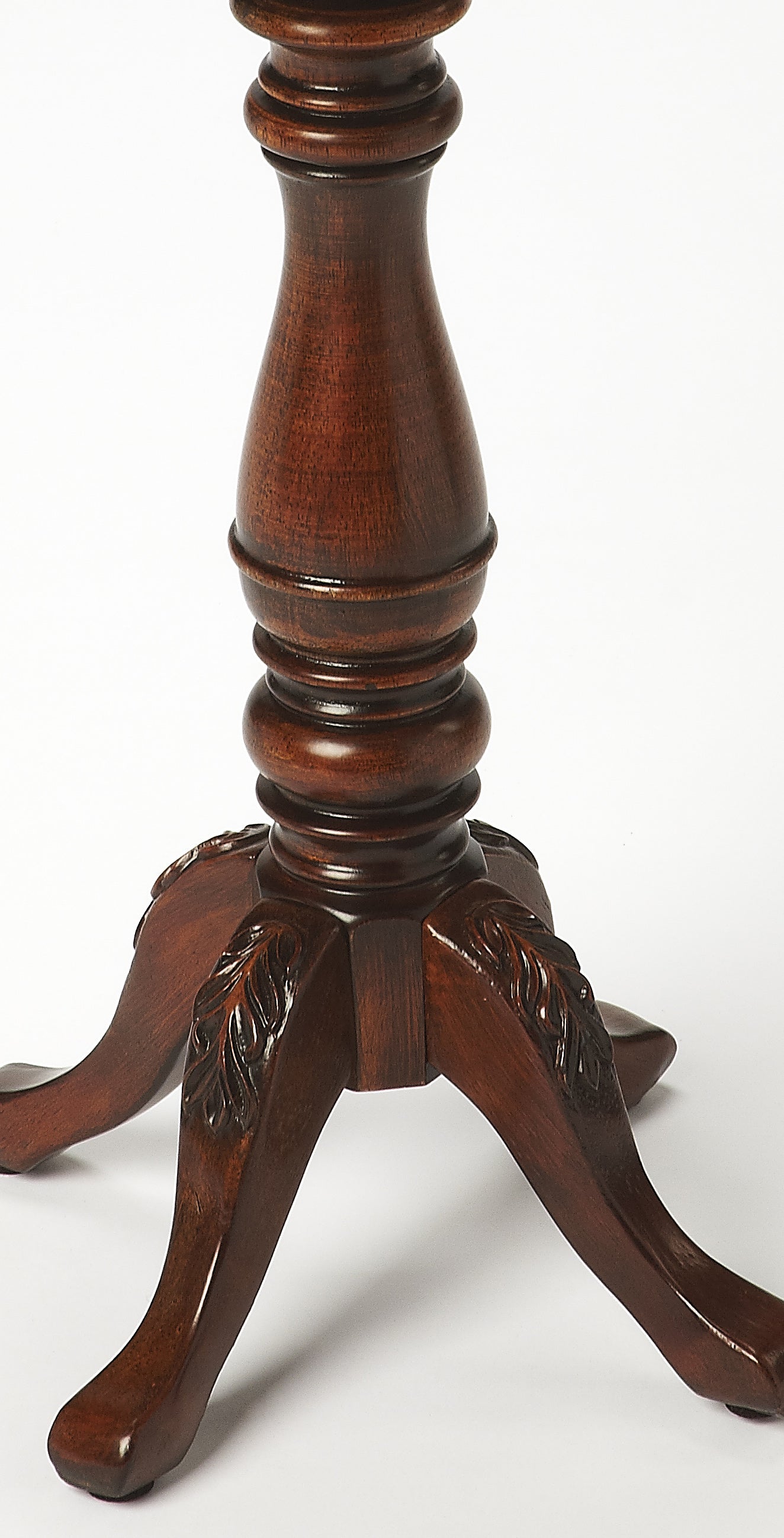 Butler Specialty Company Whitman 12 in. W Round Wood 4 Leg Pedestal Base Scalloped Edge Side Table, Dark Brown