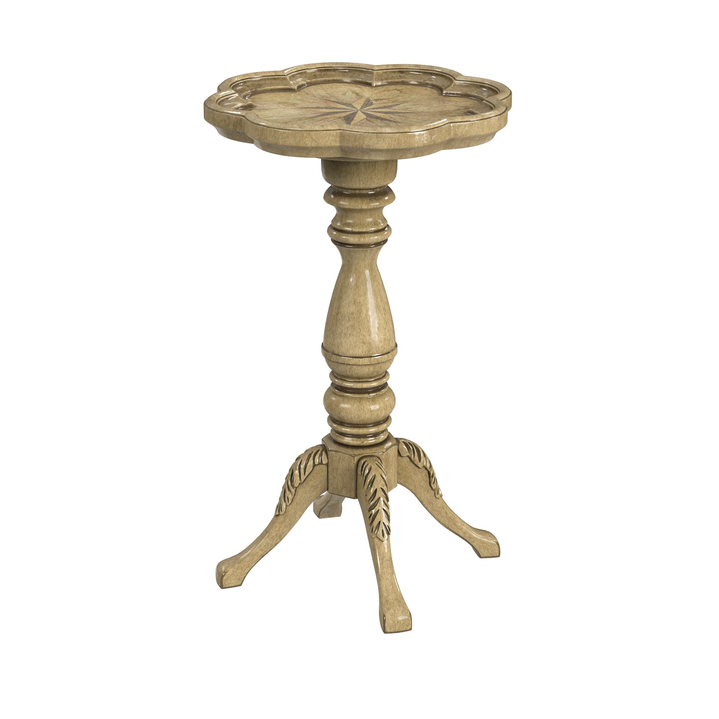 Butler Specialty Company Whitman 12 in. W Round Wood 4 Leg Pedestal Base Scalloped Edge Side Table, Beige