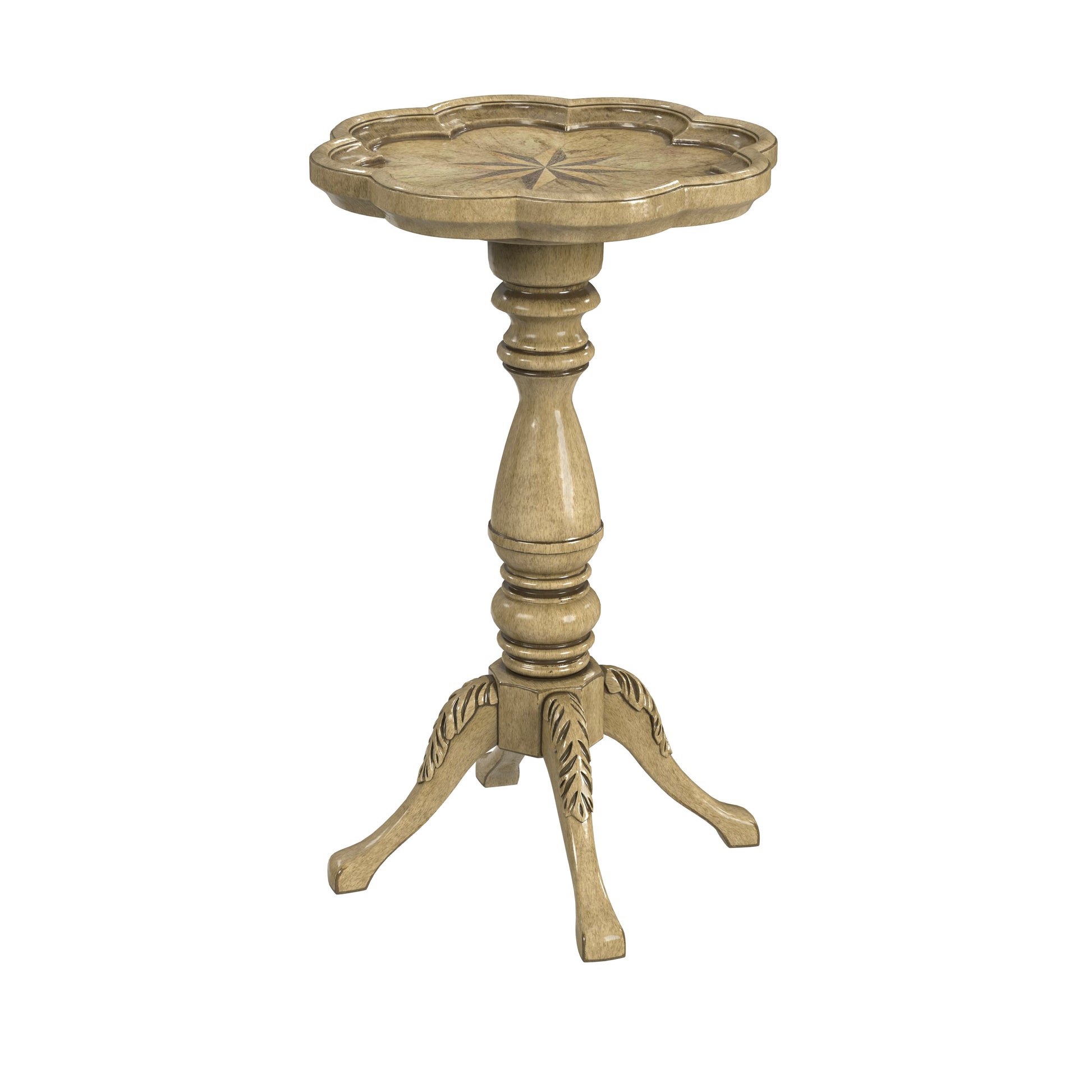 Butler Specialty Company Whitman 12 in. W Round Wood 4 Leg Pedestal Base Scalloped Edge Side Table, Beige