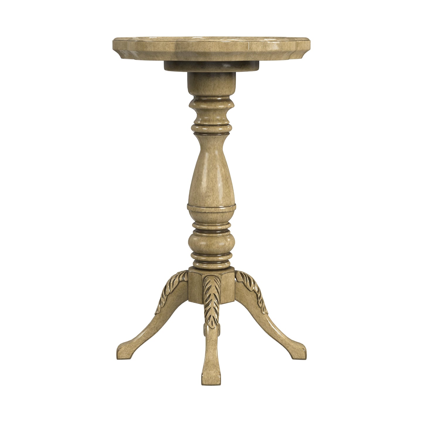 Butler Specialty Company Whitman 12 in. W Round Wood 4 Leg Pedestal Base Scalloped Edge Side Table, Beige