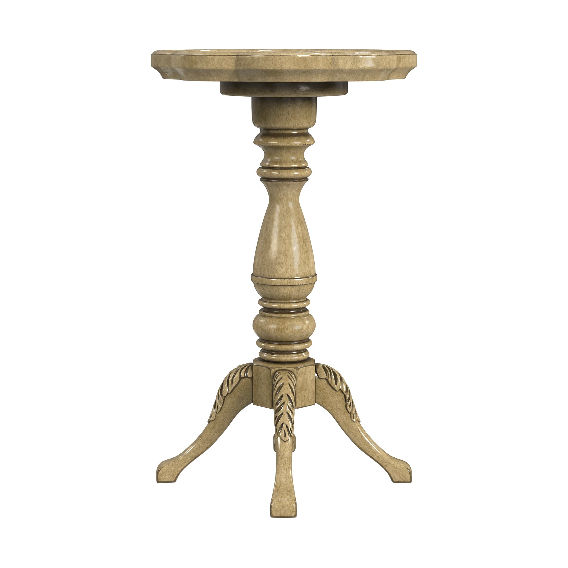 Butler Specialty Company Whitman 12 in. W Round Wood 4 Leg Pedestal Base Scalloped Edge Side Table, Beige