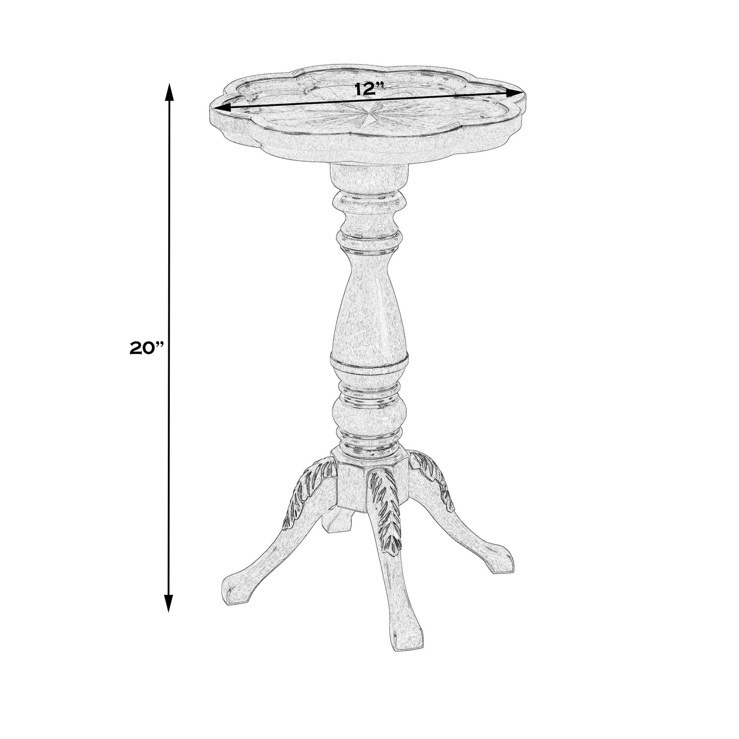 Butler Specialty Company Whitman 12 in. W Round Wood 4 Leg Pedestal Base Scalloped Edge Side Table, Beige