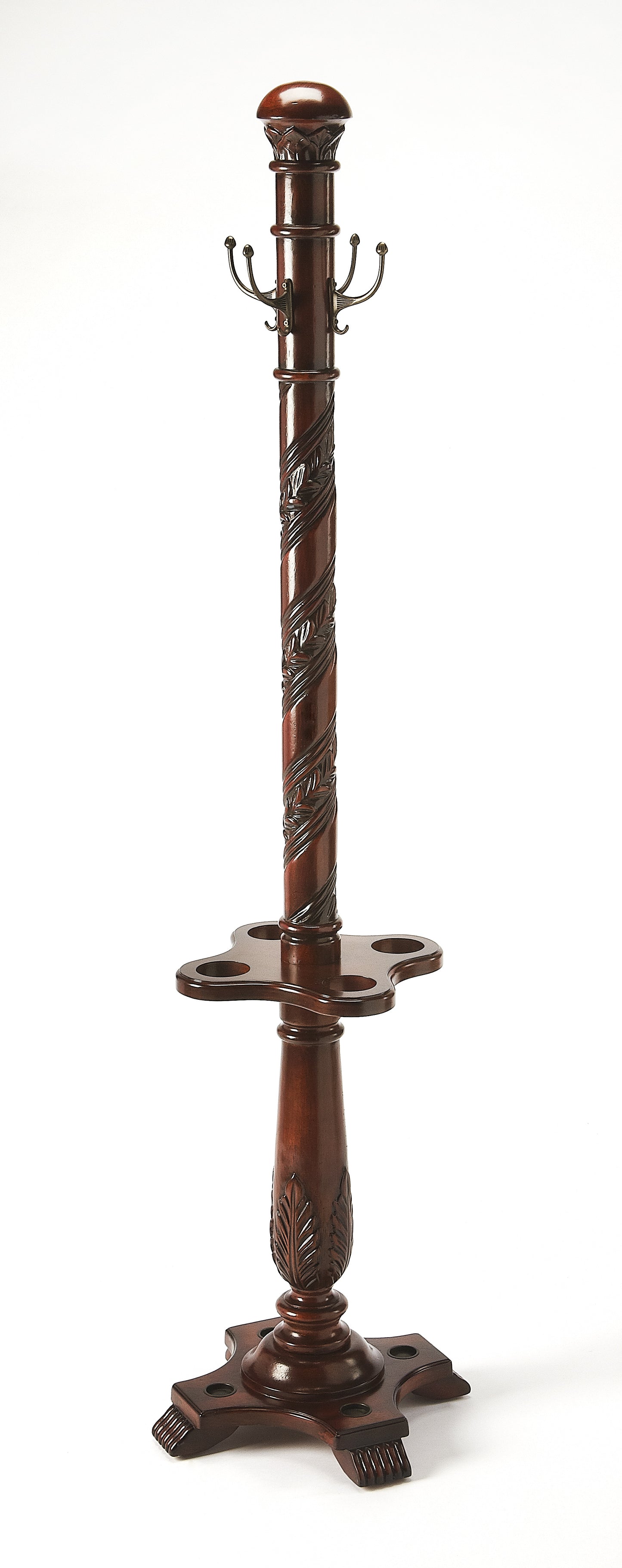 Butler Specialty Company Laird 70 in. H Wood Free-Standing 4 Hook Costumer/Coat Rack with Umbrella Holder, Dark Brown