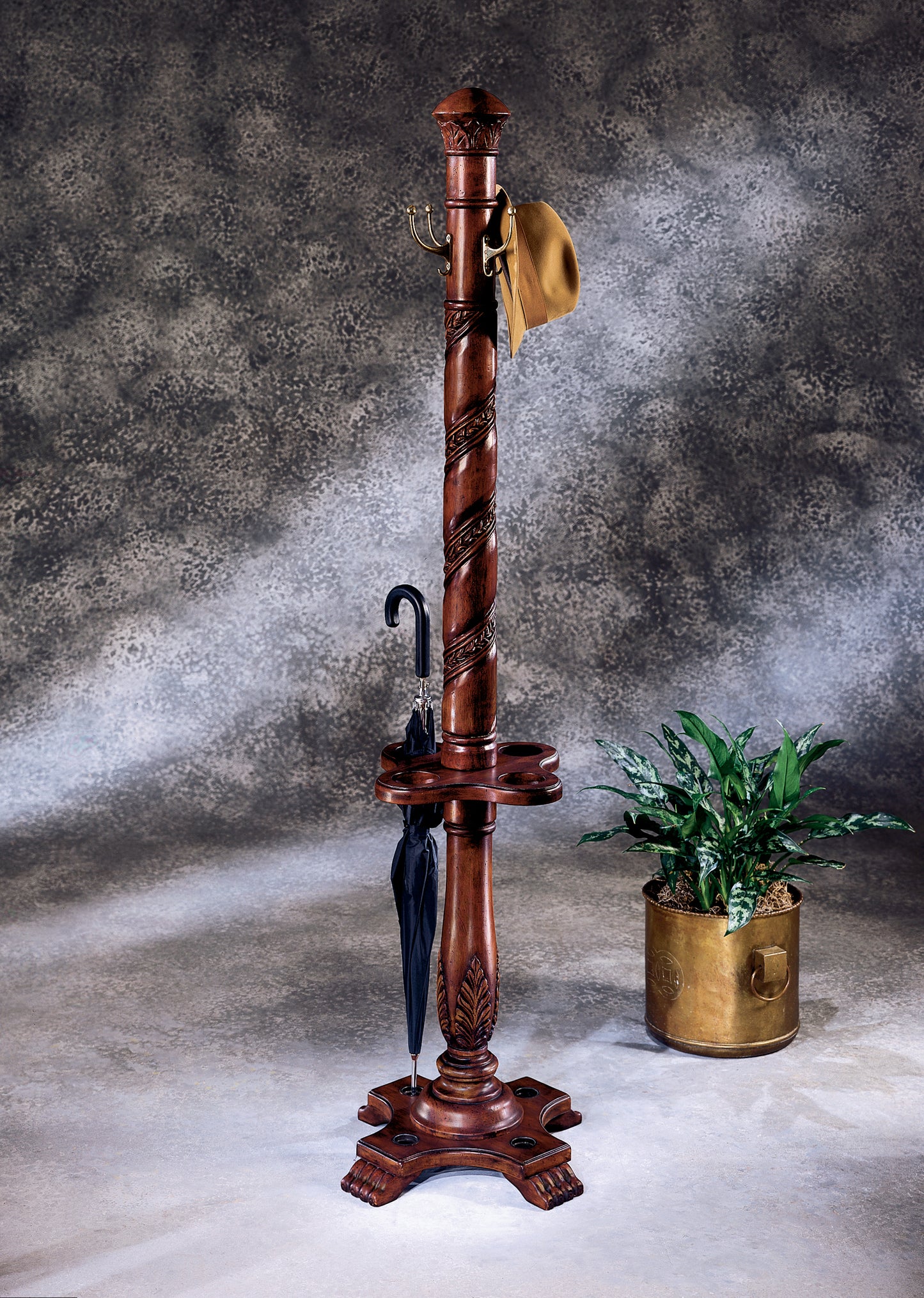 Butler Specialty Company Laird 70 in. H Wood Free-Standing 4 Hook Costumer/Coat Rack with Umbrella Holder, Dark Brown