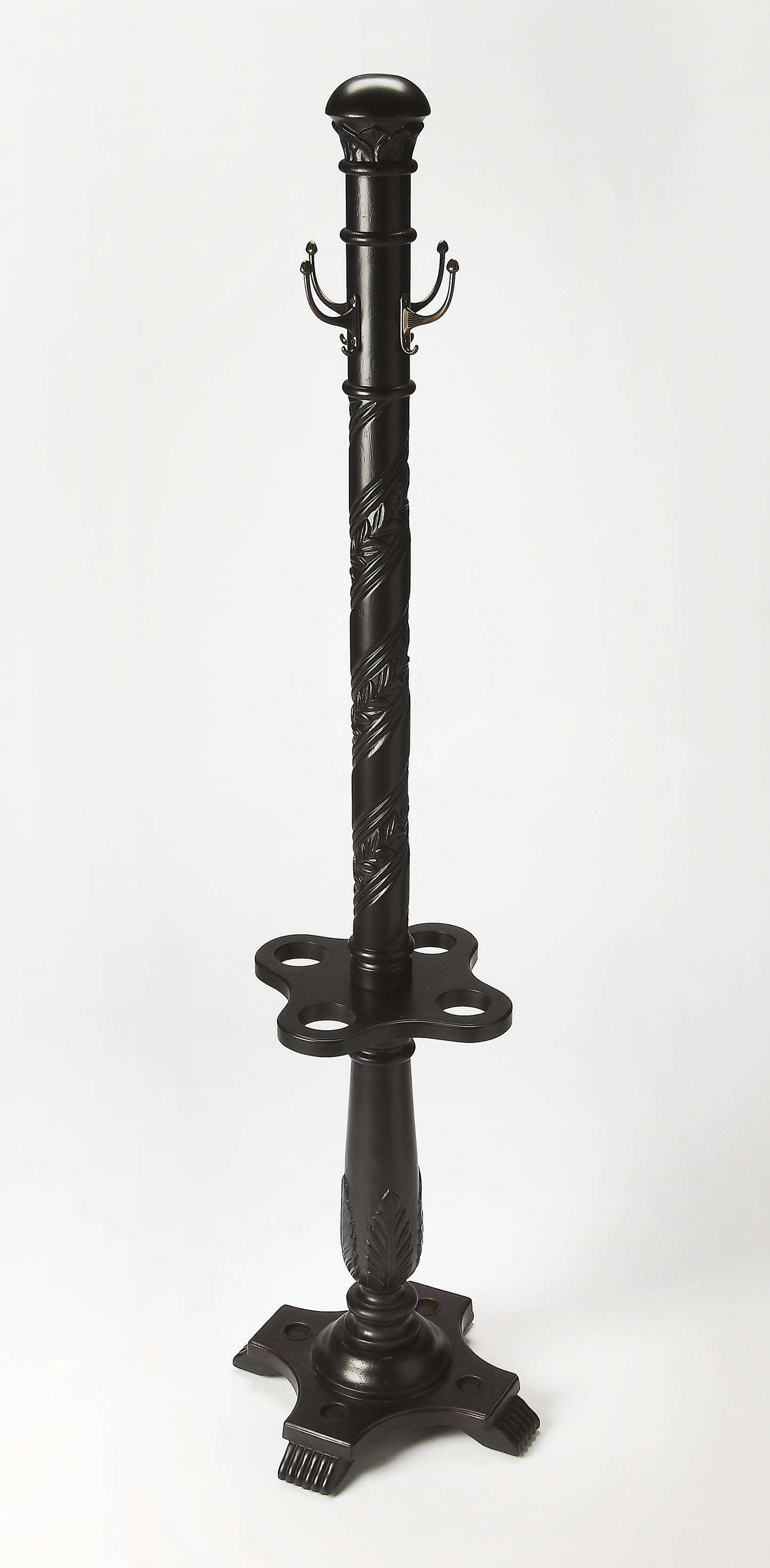 Butler Specialty Company Laird 70 in. H Wood Free-Standing 4 Hook Costumer/Coat Rack with Umbrella Holder, Black