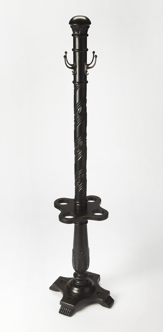 Butler Specialty Company Laird 70 in. H Wood Free-Standing 4 Hook Costumer/Coat Rack with Umbrella Holder, Black