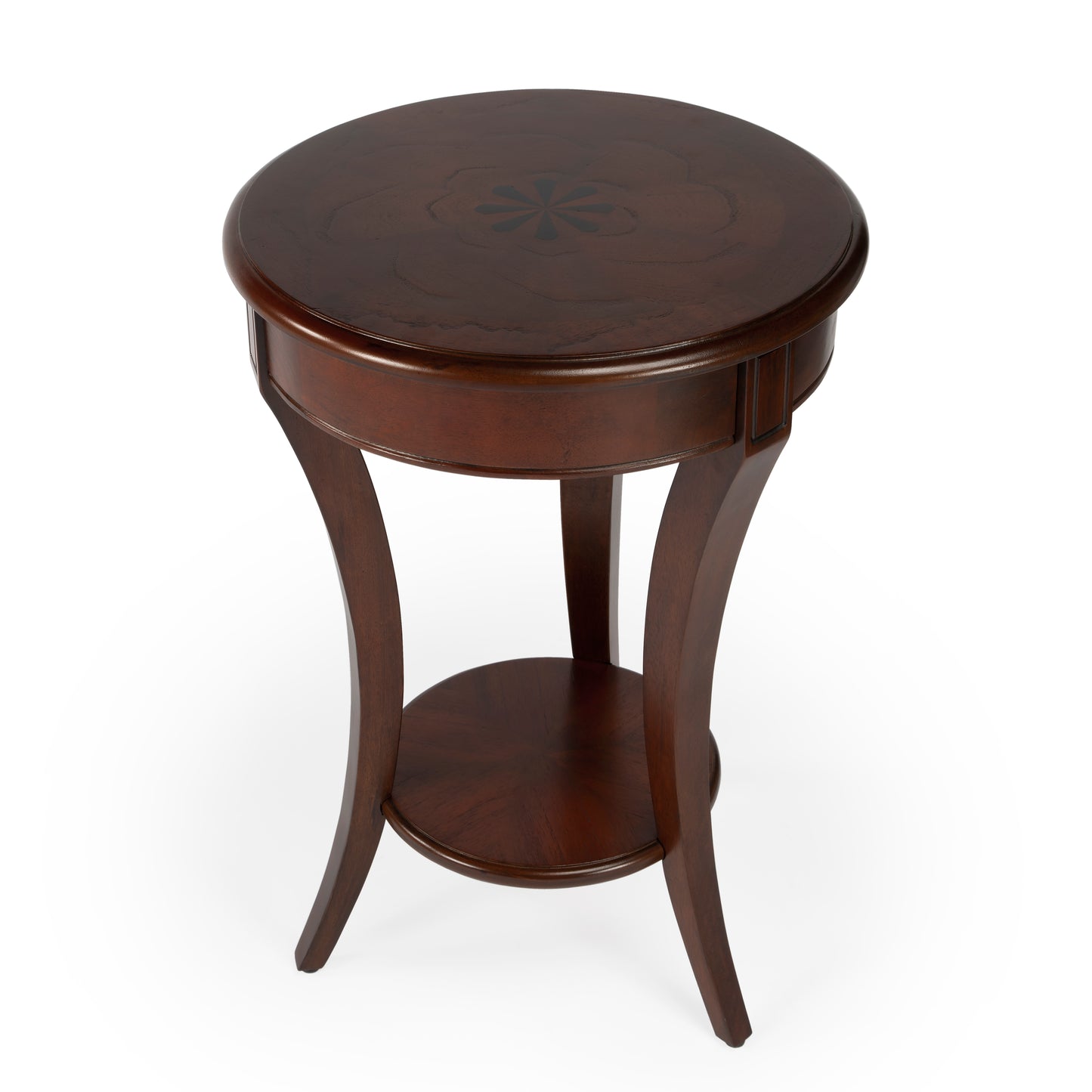 Butler Specialty Company Holdin 18 in. W Round Wood Side Table with Lower Open Shelf, Dark Brown