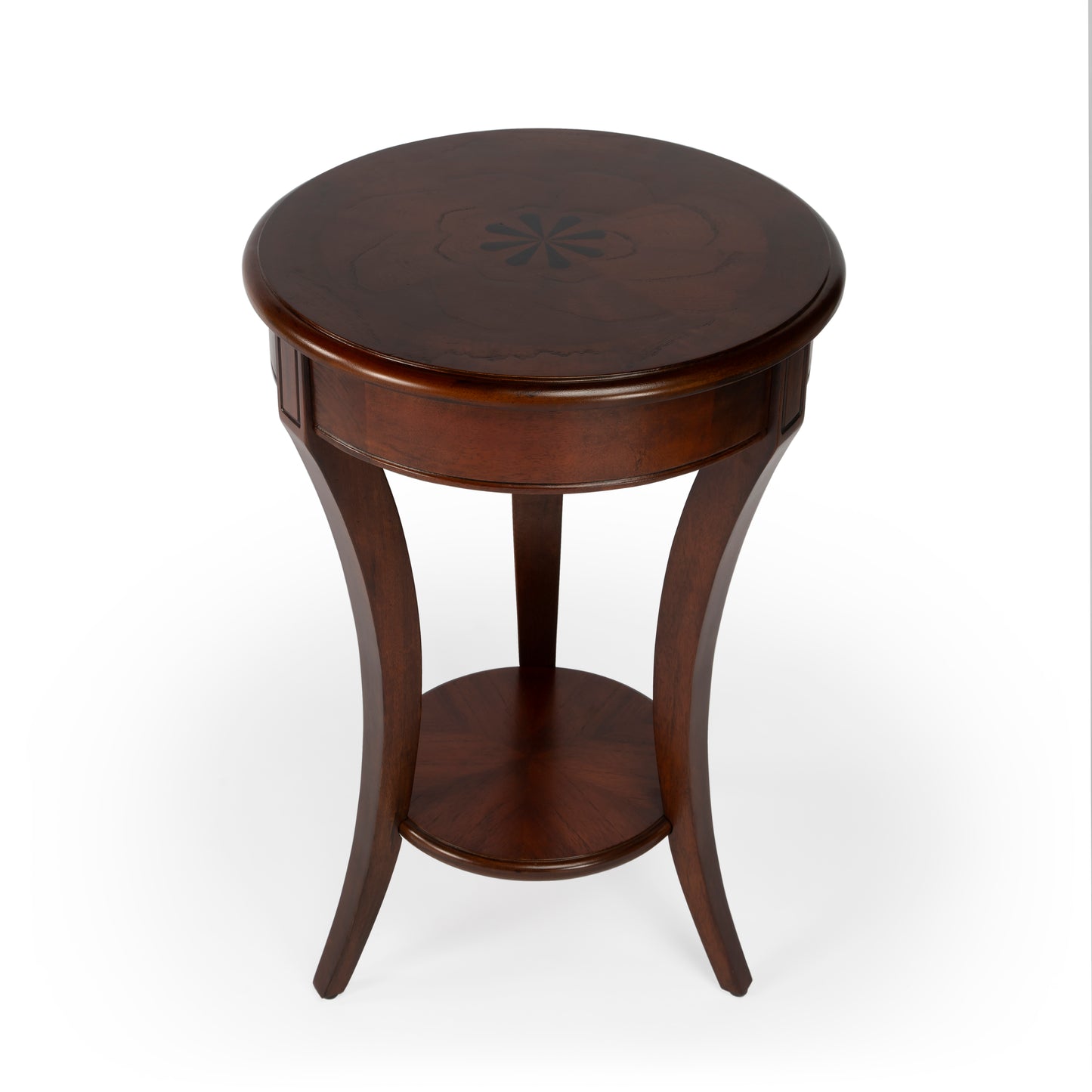Butler Specialty Company Holdin 18 in. W Round Wood Side Table with Lower Open Shelf, Dark Brown