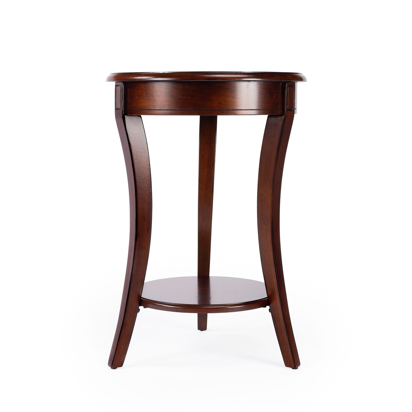 Butler Specialty Company Holdin 18 in. W Round Wood Side Table with Lower Open Shelf, Dark Brown