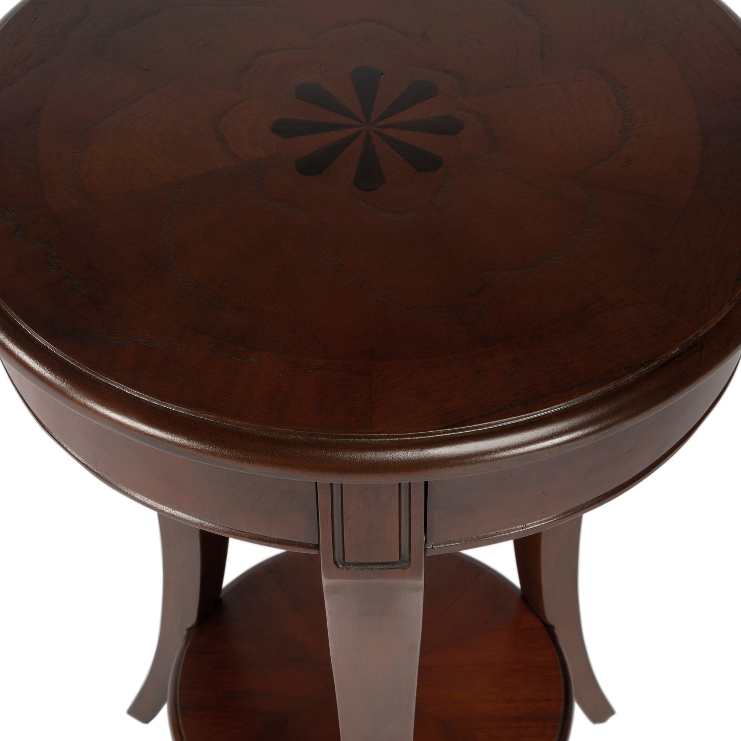 Butler Specialty Company Holdin 18 in. W Round Wood Side Table with Lower Open Shelf, Dark Brown