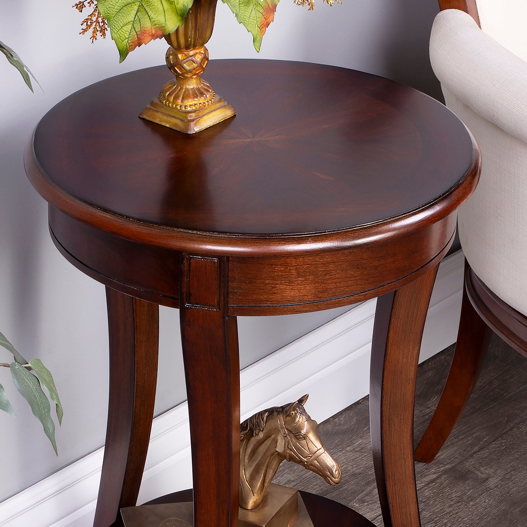 Butler Specialty Company Holdin 18 in. W Round Wood Side Table with Lower Open Shelf, Dark Brown
