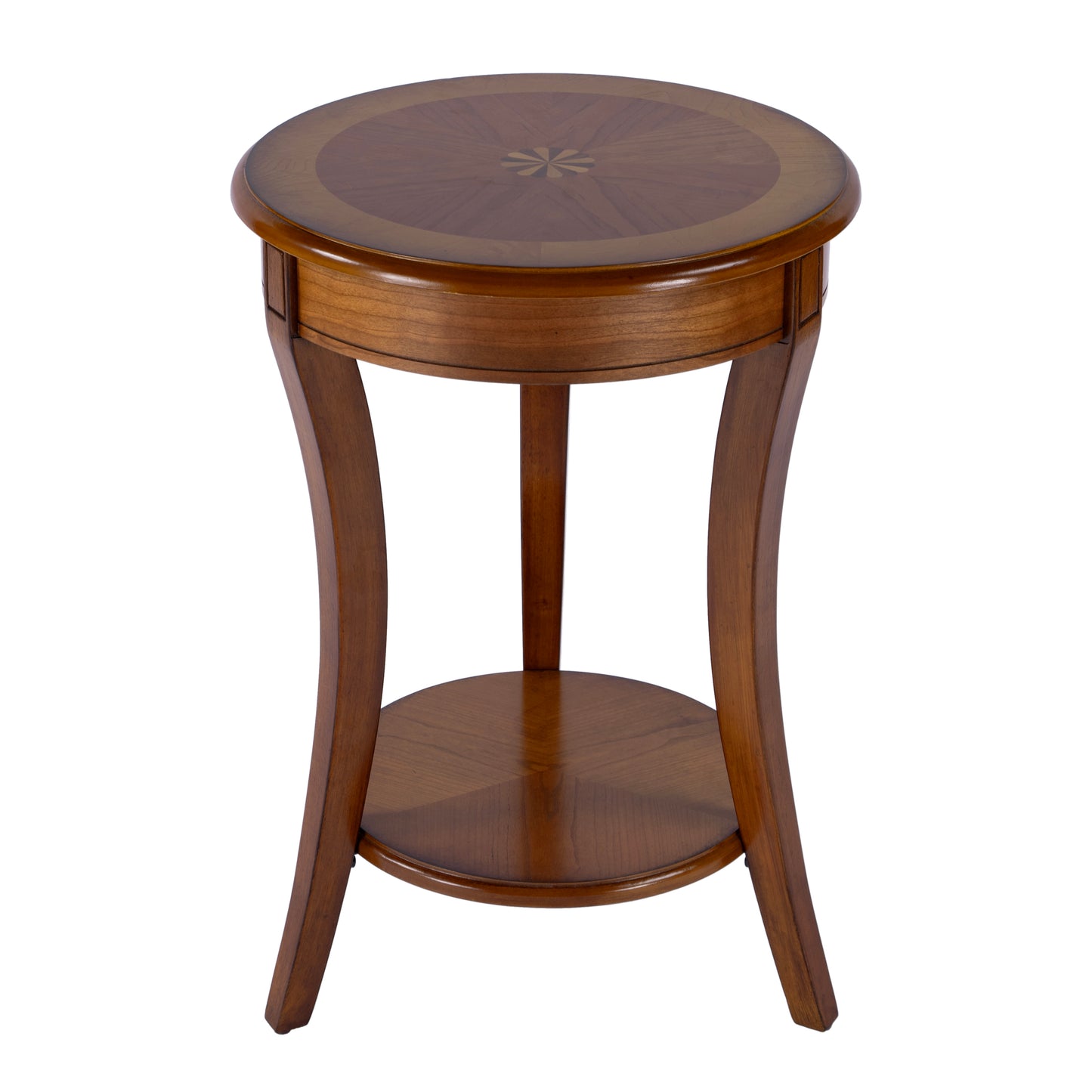 Butler Specialty Company Holdin 18 in. W Round Wood Side Table with Lower Open Shelf, Medium Brown