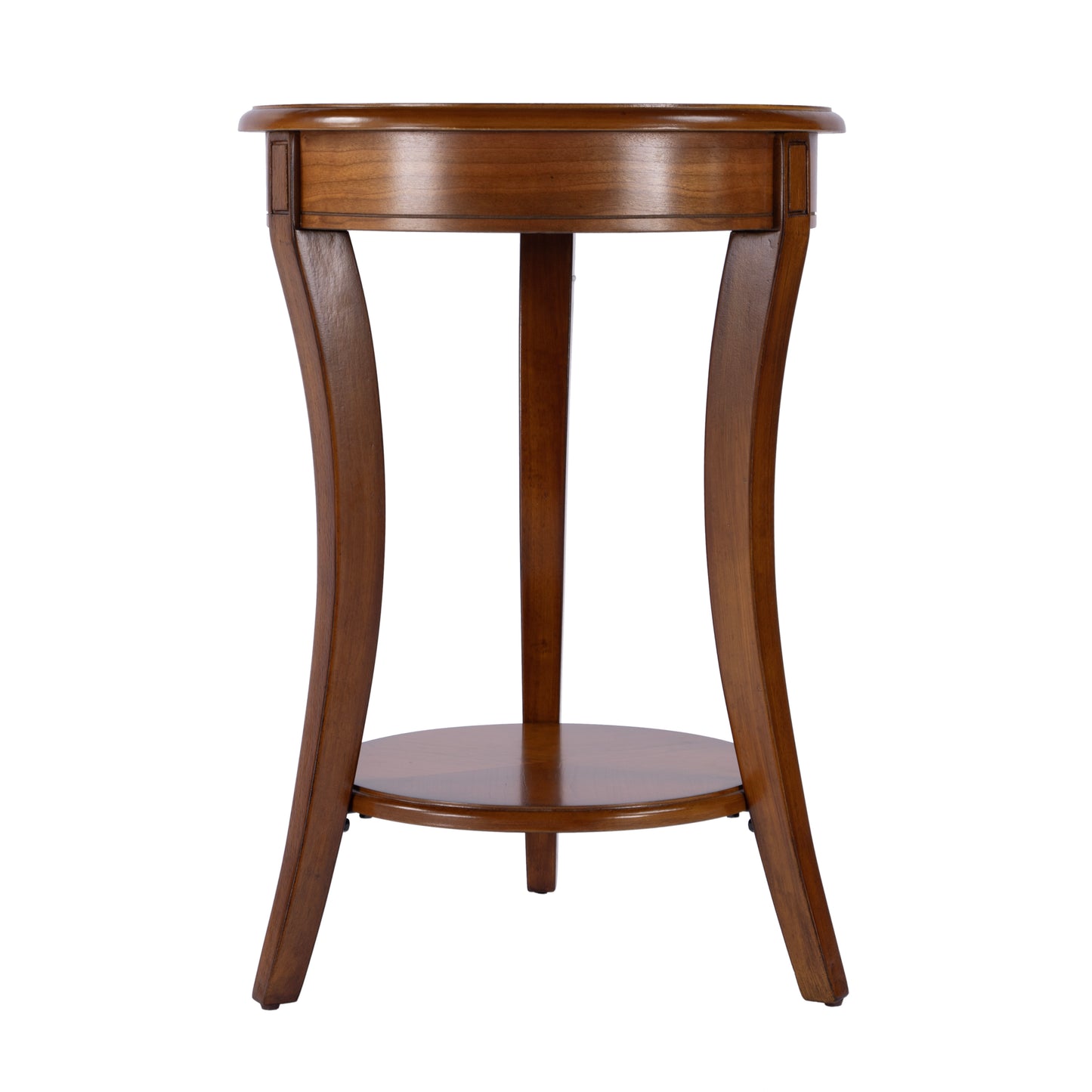 Butler Specialty Company Holdin 18 in. W Round Wood Side Table with Lower Open Shelf, Medium Brown
