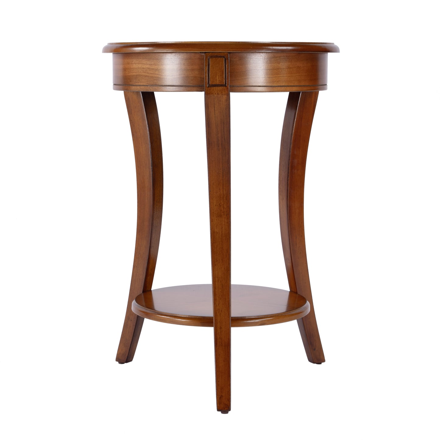 Butler Specialty Company Holdin 18 in. W Round Wood Side Table with Lower Open Shelf, Medium Brown