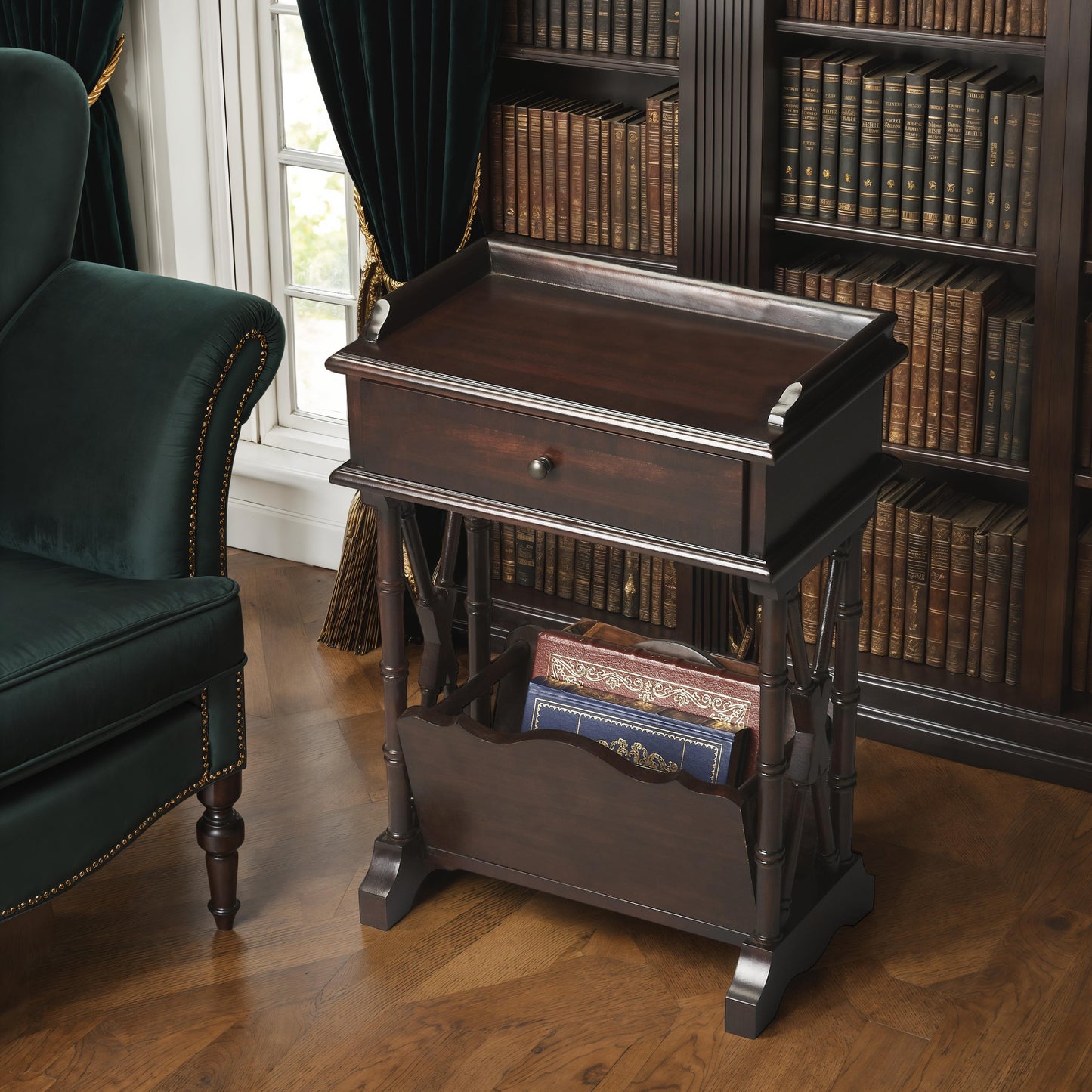 Butler Specialty Company Cummings 15 in. W Rectangular Wood 1 Drawer End Table with Lower Magazine Storage, Black