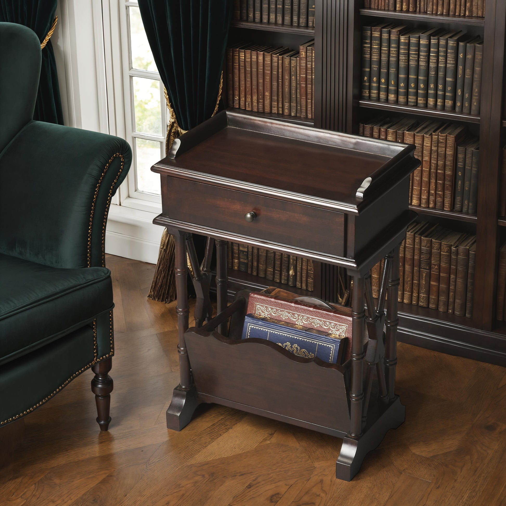 Butler Specialty Company Cummings 15 in. W Rectangular Wood 1 Drawer End Table with Lower Magazine Storage, Black