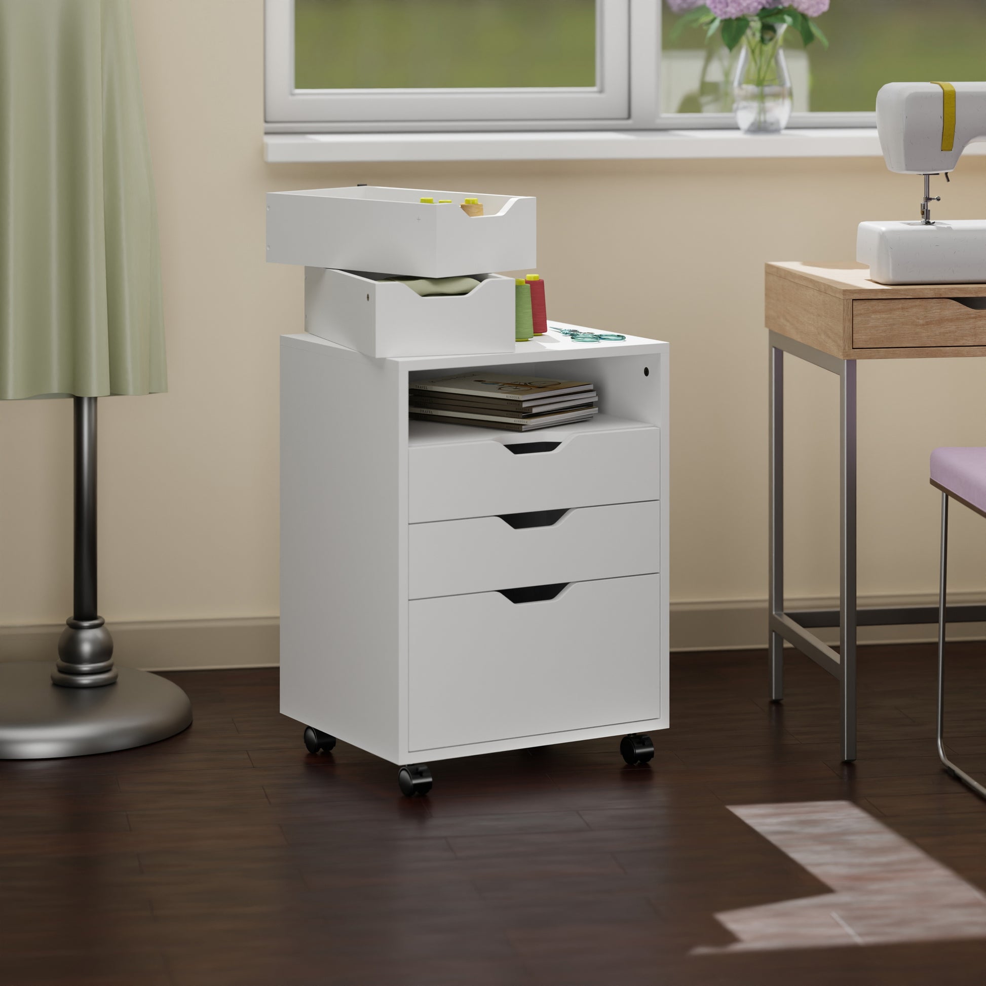 Halifax Bins & Drawers Storage Mobile Cabinet, White