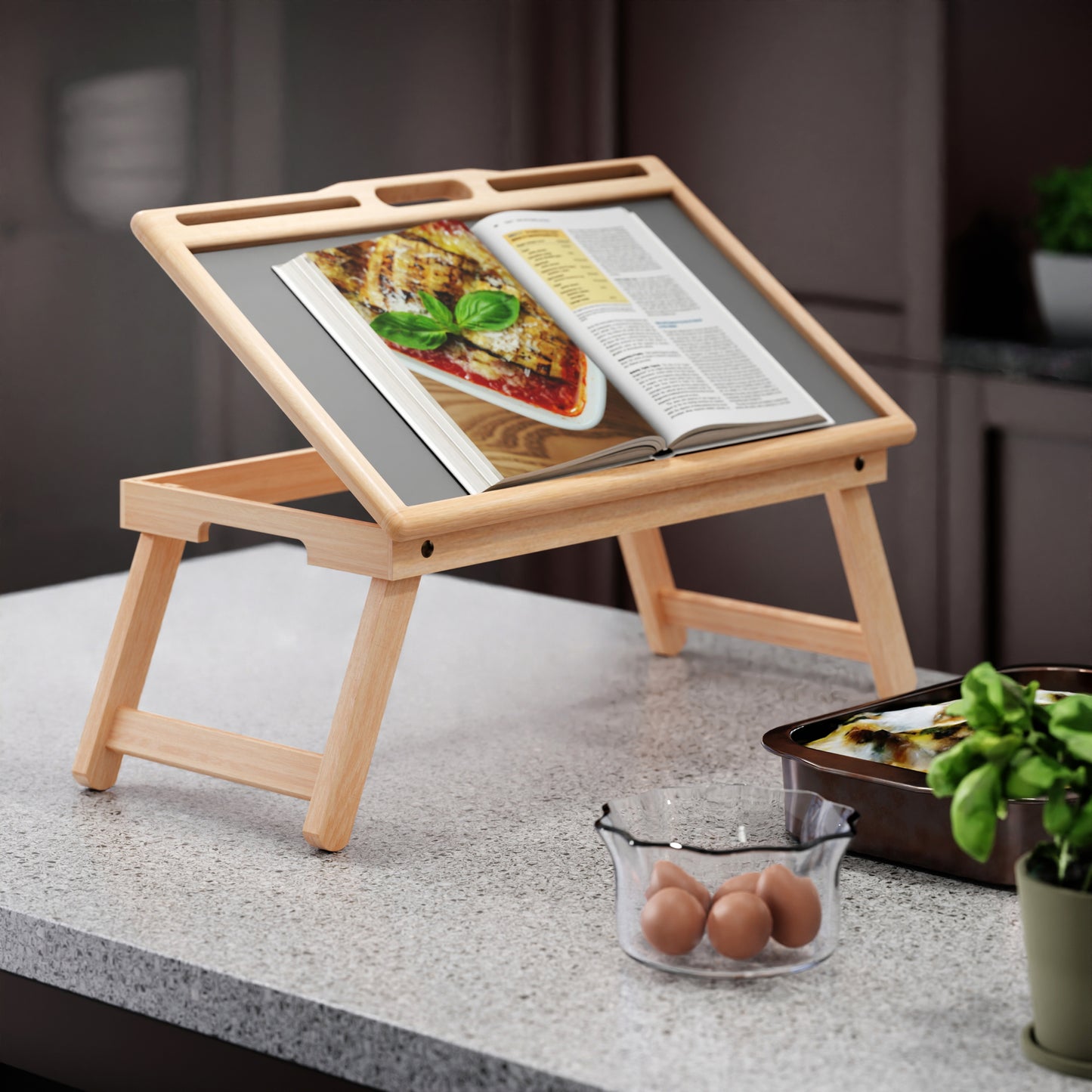 Arlo Breakfast Tray with Flip Top, Gray and Natural