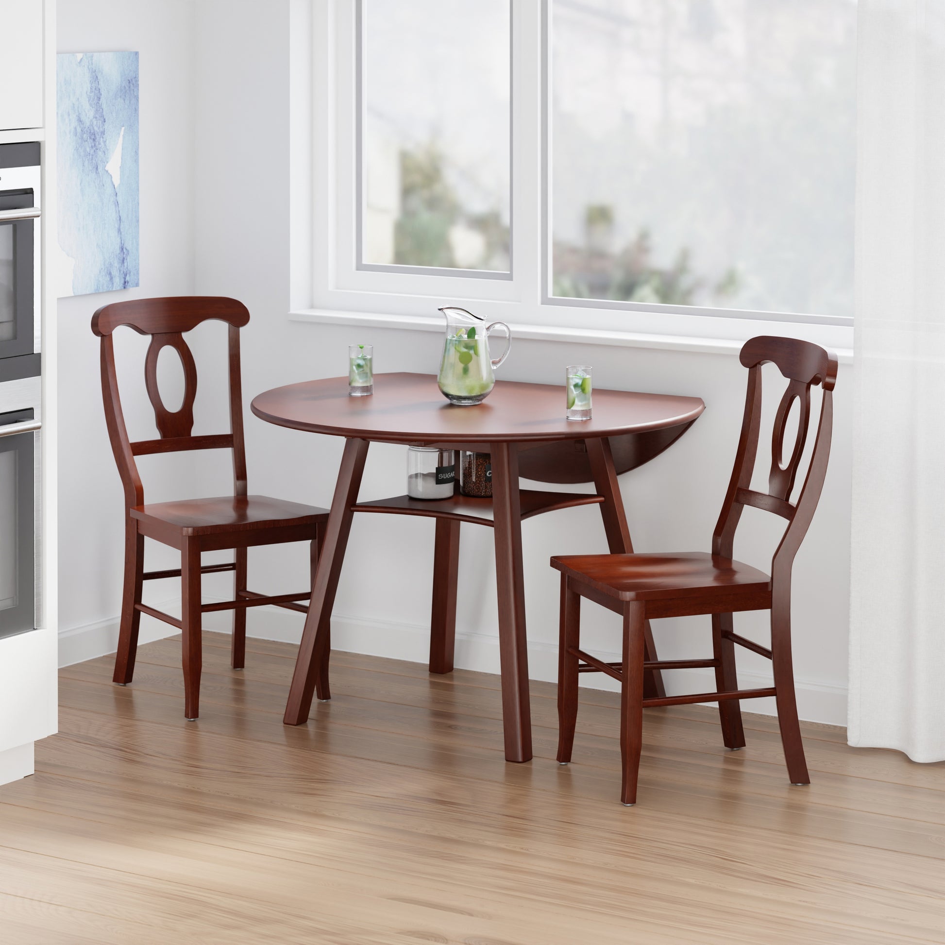 Marbelle Table 3-Pc Drop Leaf Dining Table with 2 Renaissance Chairs, Walnut