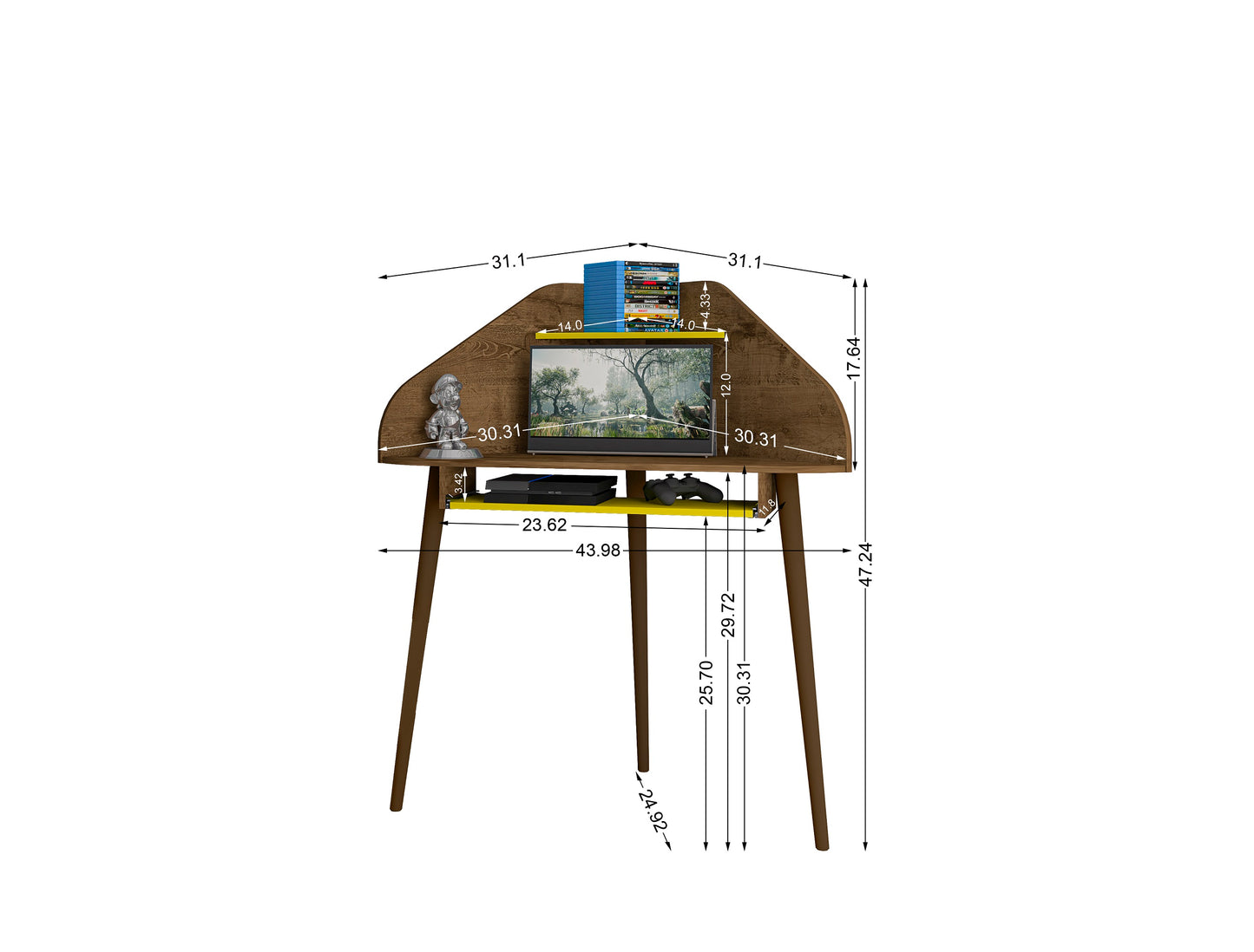 Manhattan Comfort Bradley Floating 2-Piece Cubicle Section Desk with Keyboard Shelf in Rustic Brown and Yellow 1-229BMC94