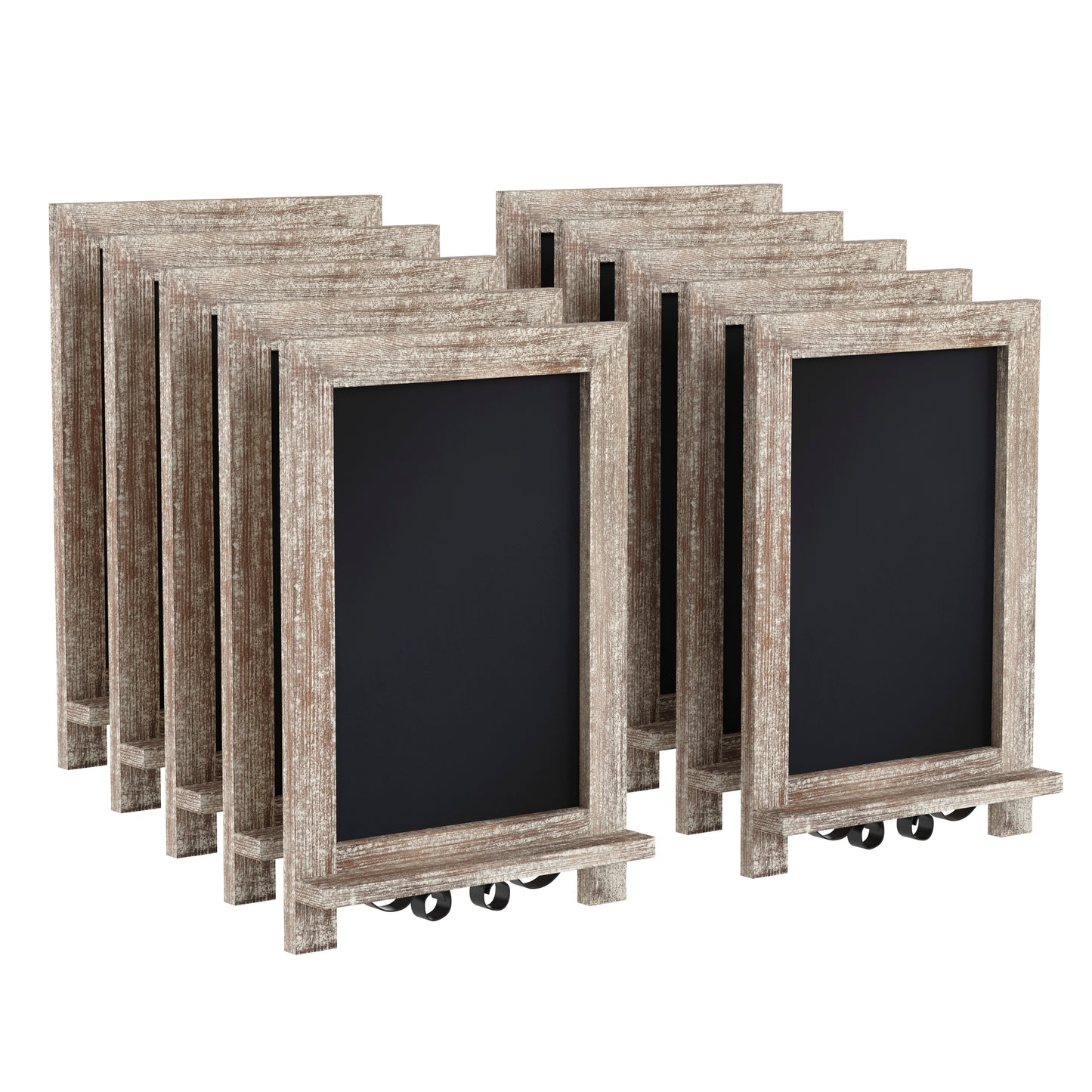 Canterbury 9.5" x 14" Weathered Tabletop Magnetic Chalkboards with Metal Scrolled Legs, Hanging Wall Chalkboards, Countertop Memo Boards, Set of 10 Weathered Brown