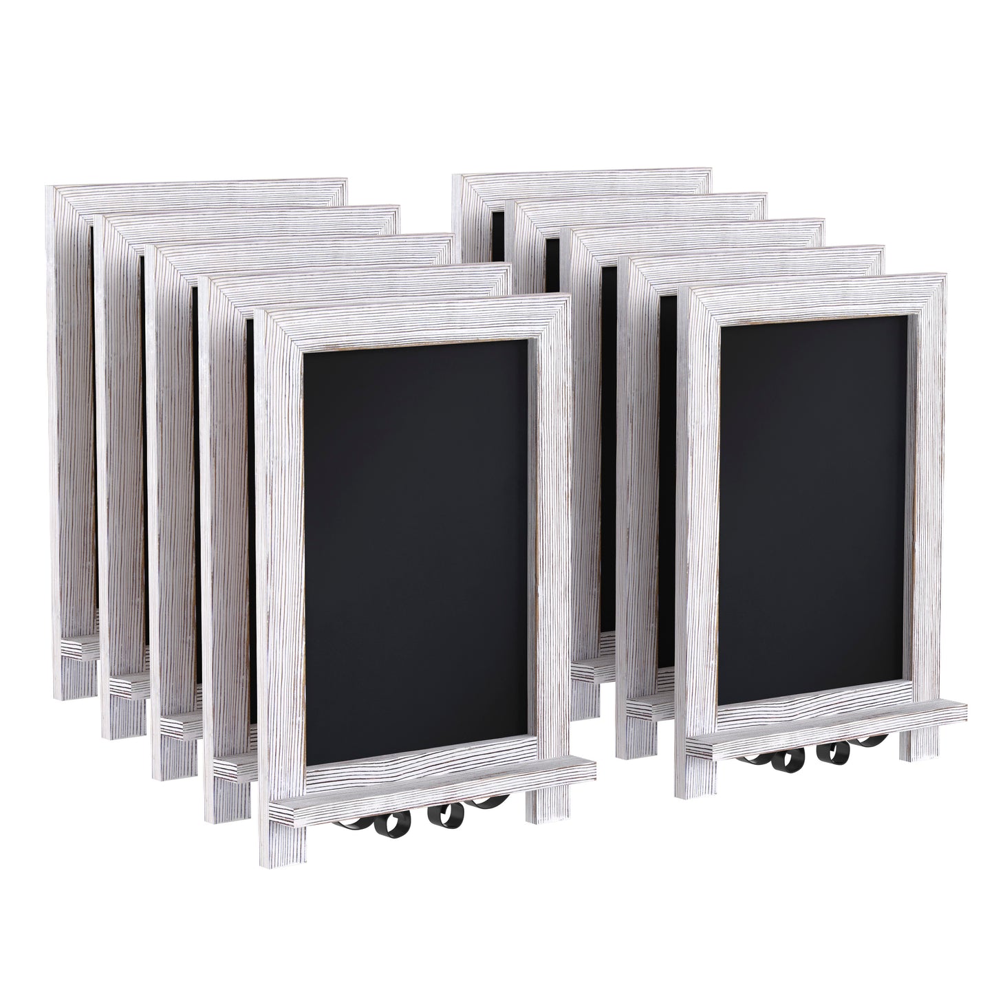 Canterbury 9.5" x 14" Whitewashed Tabletop Magnetic Chalkboards with Metal Scrolled Legs, Hanging Wall Chalkboards, Countertop Memo Boards, Set of 10 White Wash